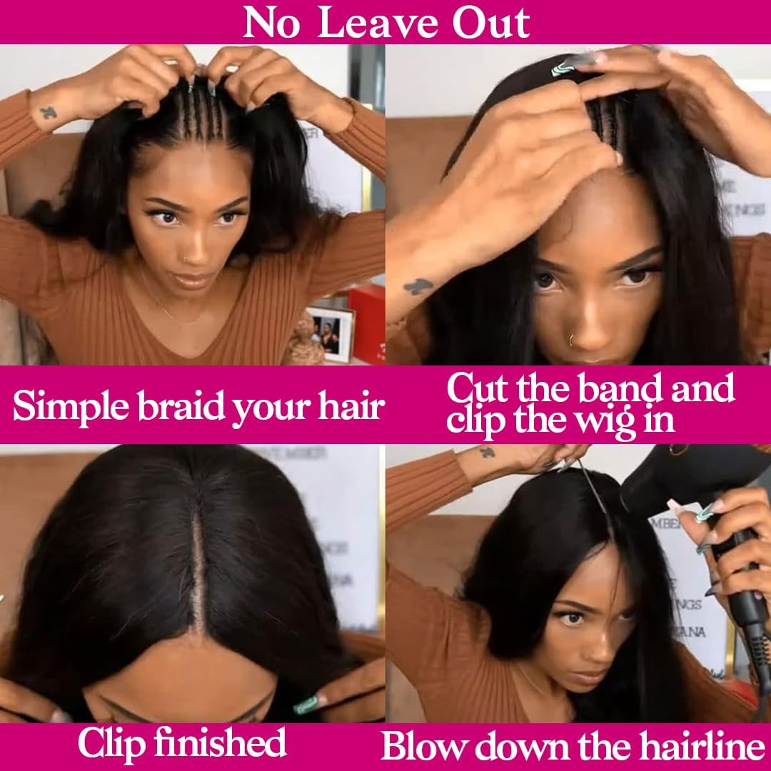 Parrucca Donna Human Hair V Part Straight Wig - 180% Density Glueless Upgrade Wear and Go U Part Capelli Veri Umani - 22 Pollici