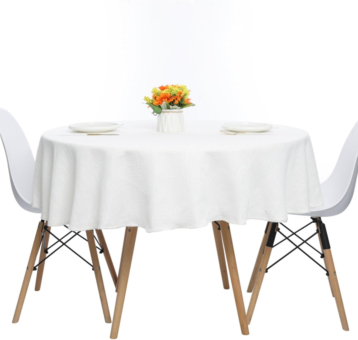Rakila Linen Textured Round Tablecloth Solid Color Cotton Linen Heavy Duty Fabric Water Resistant Table Cover for Dining, Farmhouse, Kitchen, Tabletop Decoration (78inch, Ivory)