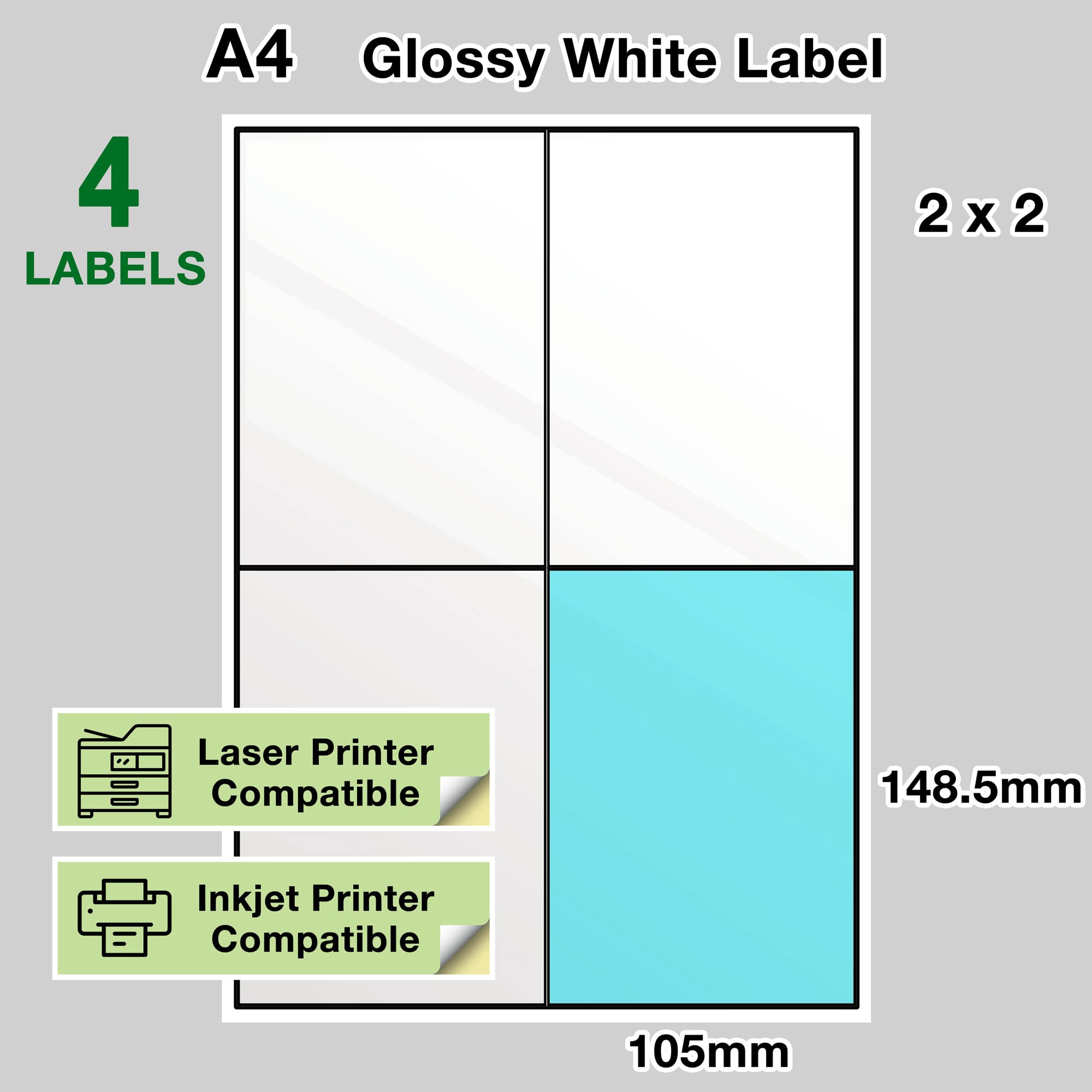 Evergreen Goods A4 Weiße Vorgeschnittene Adressetiketten | 300 Blatt | Glänzend, stark selbstklebende Versandetiketten | Für Tintenstrahl- & Laserdrucker | 2x2, 4 pro A4, 1.200 Etiketten