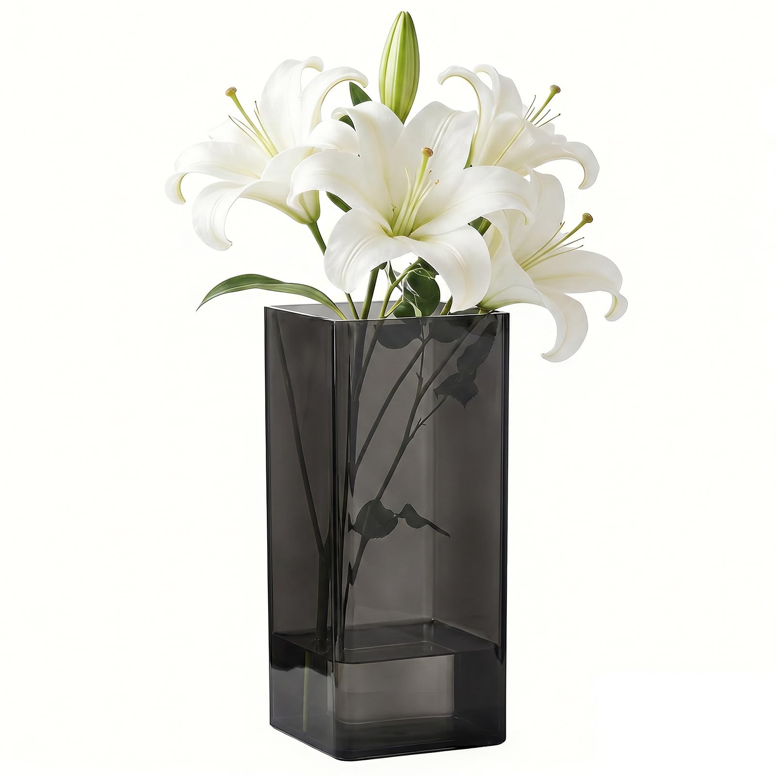 Acrylic Flower Vase - 25x10x10 cm Black Cube Flowers Vases Square Unbreakable Plastic Vase Lightweight & Easy Clean Small Ecosystem Bottle for Home Decor/Table/Counter Centerpiece