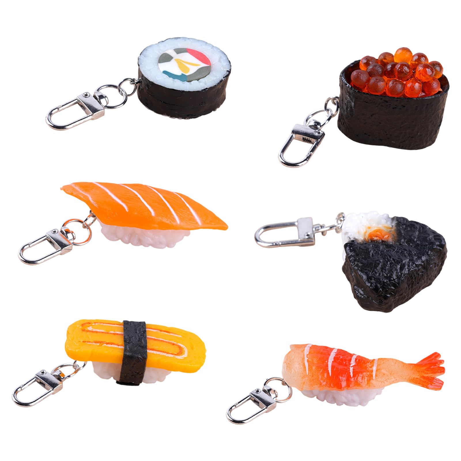 PANGBOER Japanese Themed Sushi Keychains Pack of 6 Sturdy PVC Construction Playful Accessories for Students and Offices Workers Anime Fashion Rings