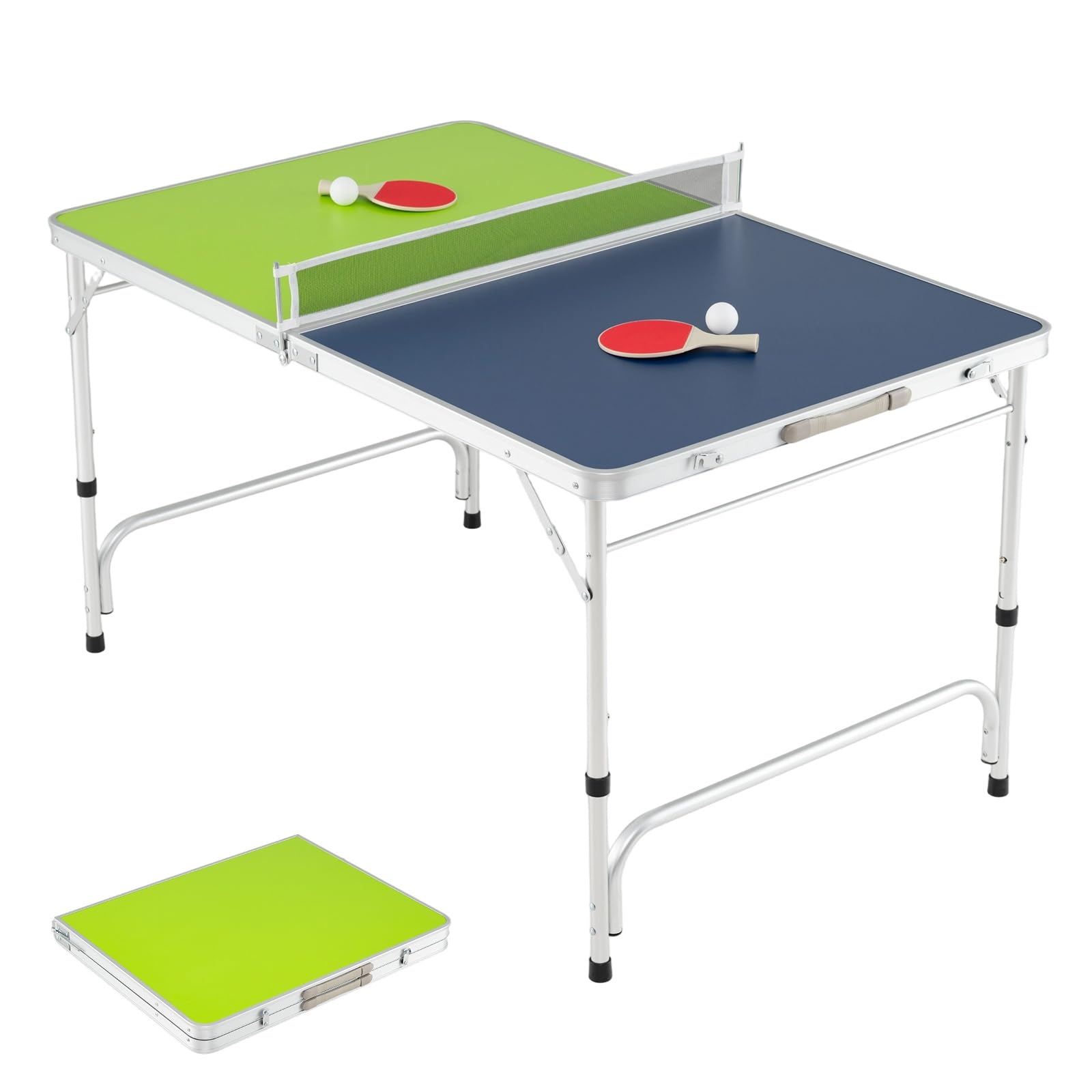 LIFEZEAL Mini Mesa de Ping Pong Plegable, Mesa de Ping Pong con Red, 3 Niveles de Altura Ajustable, Juego Completo con Raquetas y Pelotas, Portátil y Compacta, 120 x 76 cm