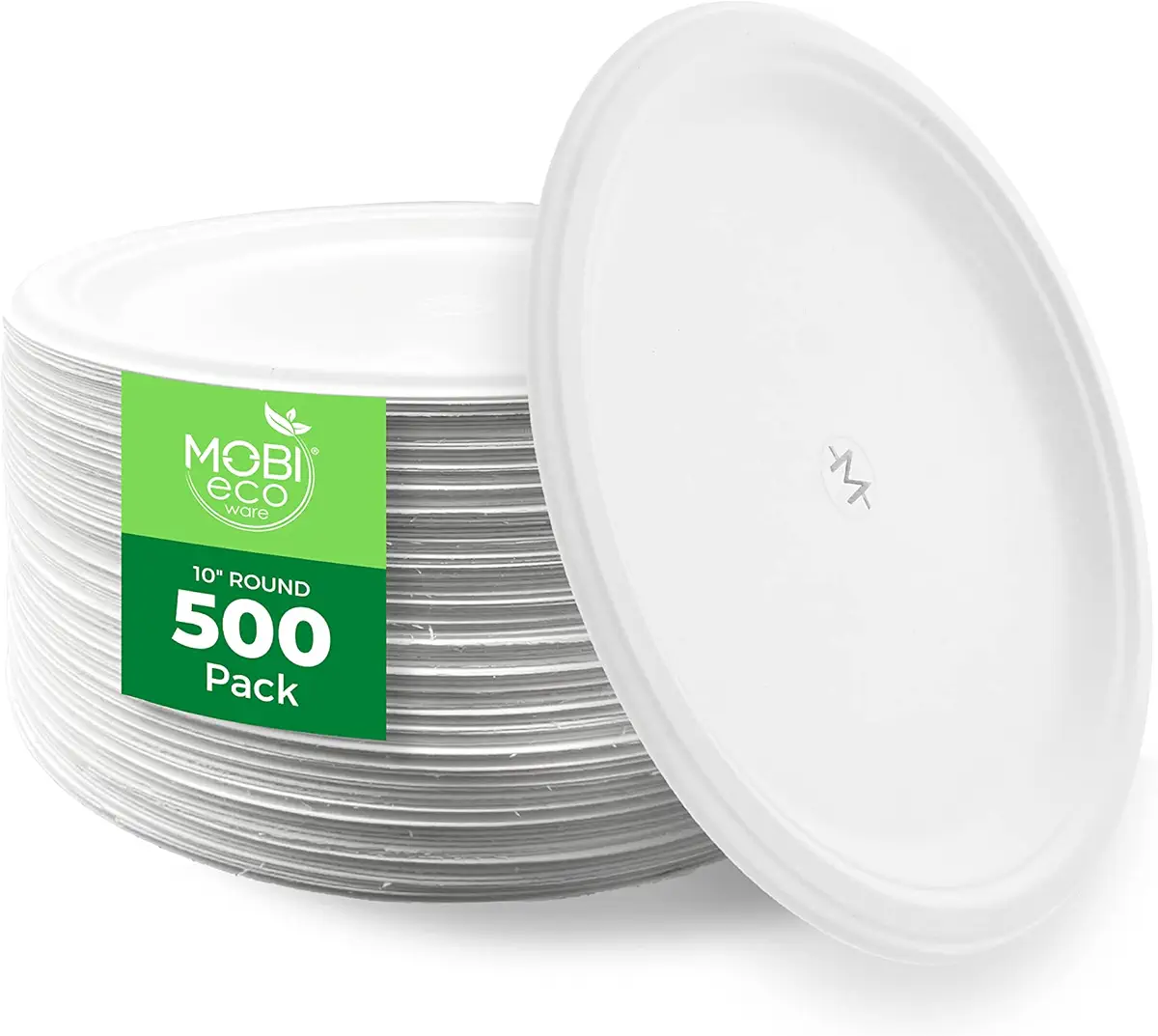 MOBI Ecoware MOBI 500-Pack 10 Inch 100% Plant-Based Microwavable Eco-Friendly Heavy Duty Disposable Plates, USDA Certified Biobased, 100% Compostable, Biodegradable Paper Plates for Birthday, Party