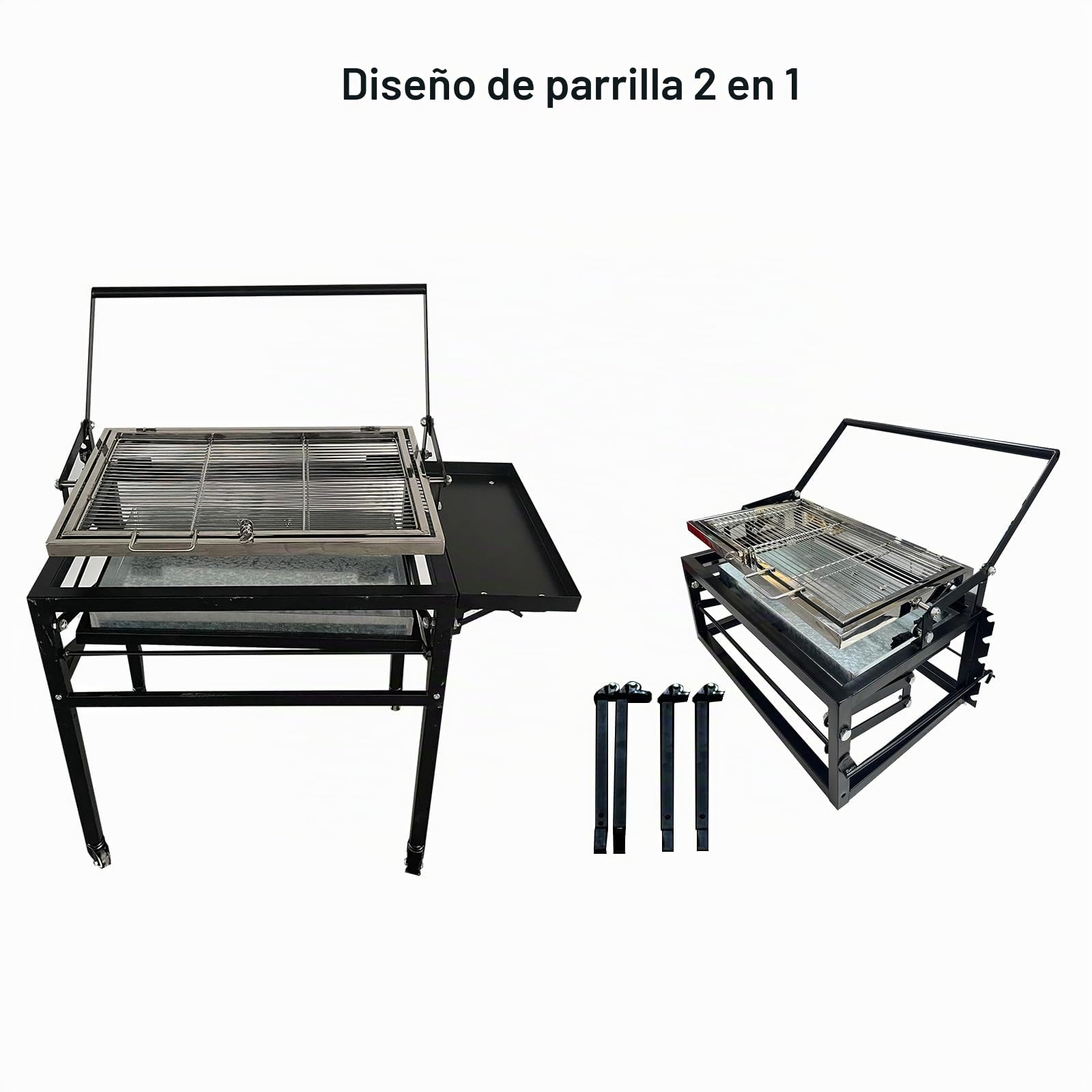 Parrilla de carbón para barbacoa con carrito, parrilla portátil desmontable cuadrada resistente al aire libre, parrilla de cocción giratoria de 360 grados con ruedas para camping, jardín, barbacoa
