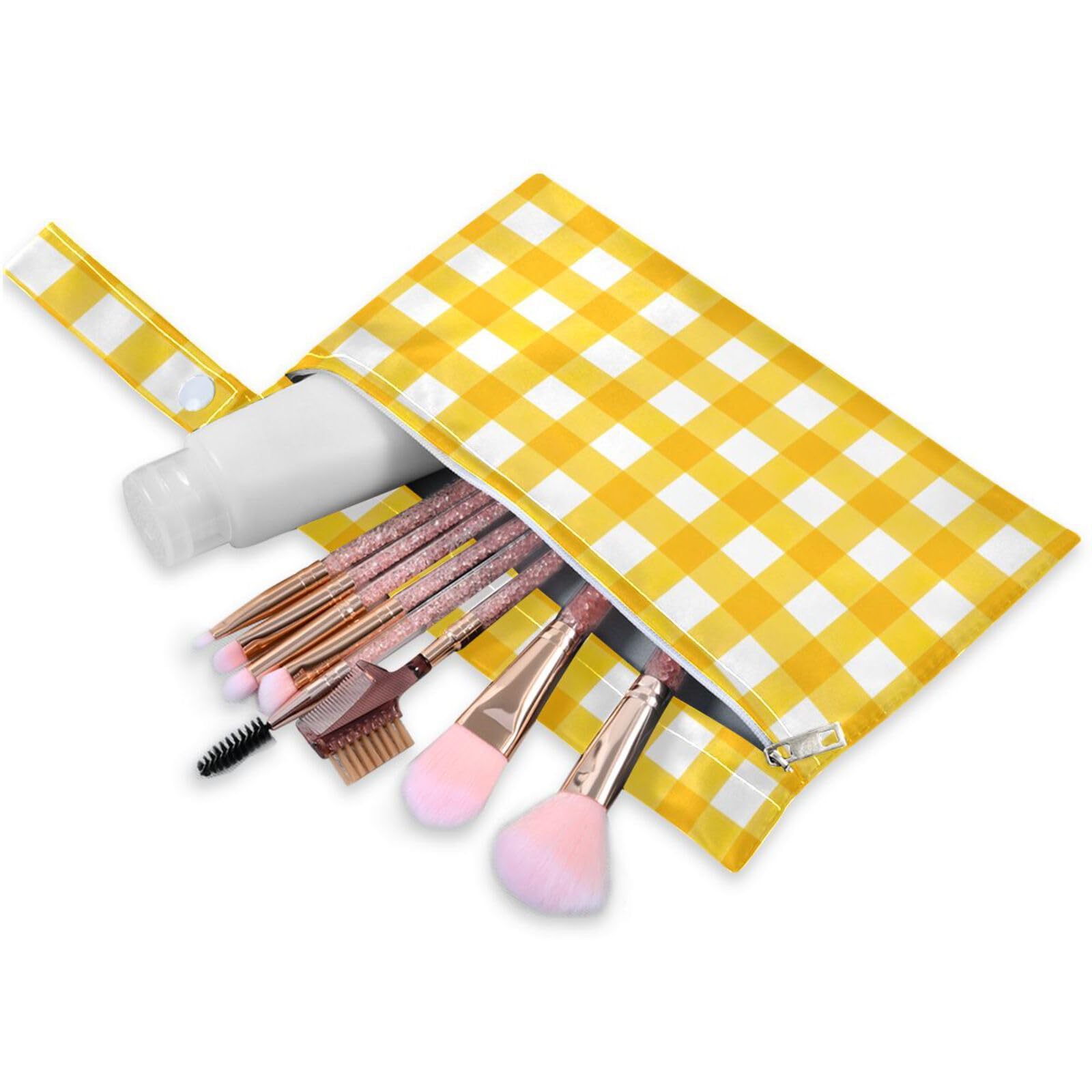 Coikll Wet Dry Bags for Cloth Diaper 2 Pack Waterproof Yoga Gym Bag for Swimsuit Wet Clothes Baby Items-?Yellow and White Grid?