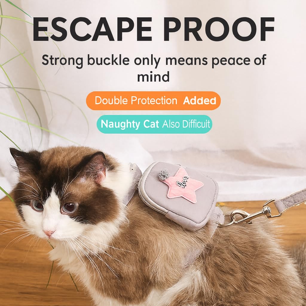 WITFAMILY Cat Harness and Lead Set, Escape Proof Kitten Harness with Leash, Lightweight and soft with a small backpack - Image 2