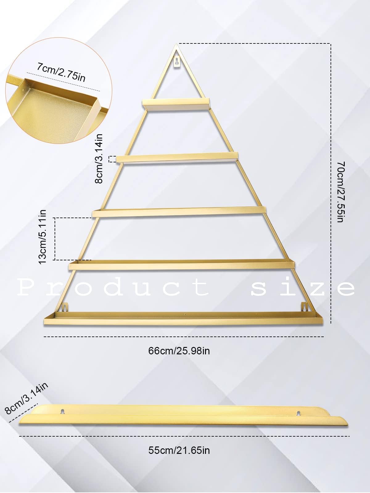 10PCS Metal Wall-mounted Nail Polish Storage Racks, Lorvain 5 Tiers Gold Triangular Display Rack Cosmetic Display Cases Lipstick Perfume Wall Shelf Essential Oil Organizer for Home Spa Nail Salon Shop