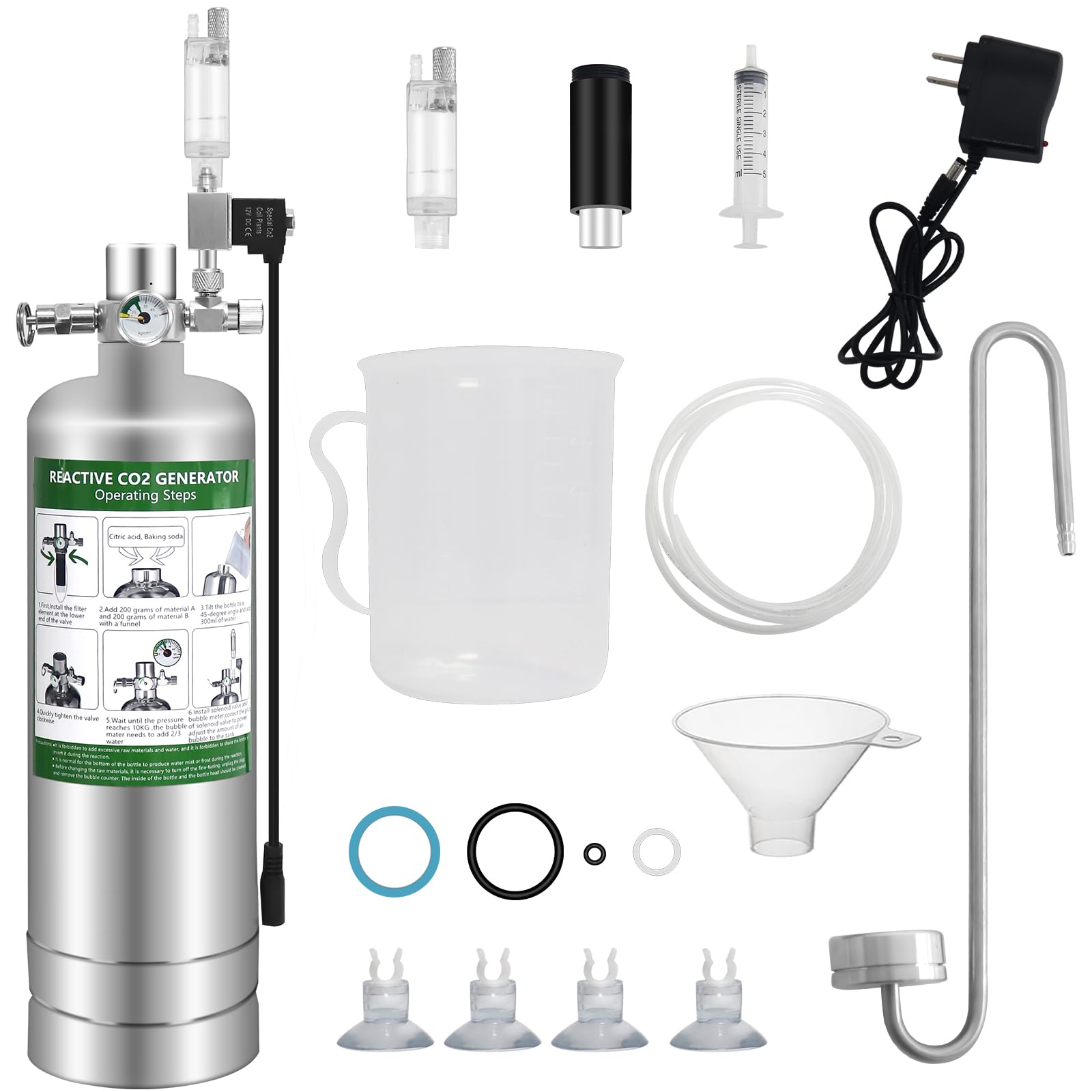 Sistema de CO2 de 2 L con válvula solenoide de doble interruptor, kit de acuario de CO2 para plantas con contador de burbujas ajustable