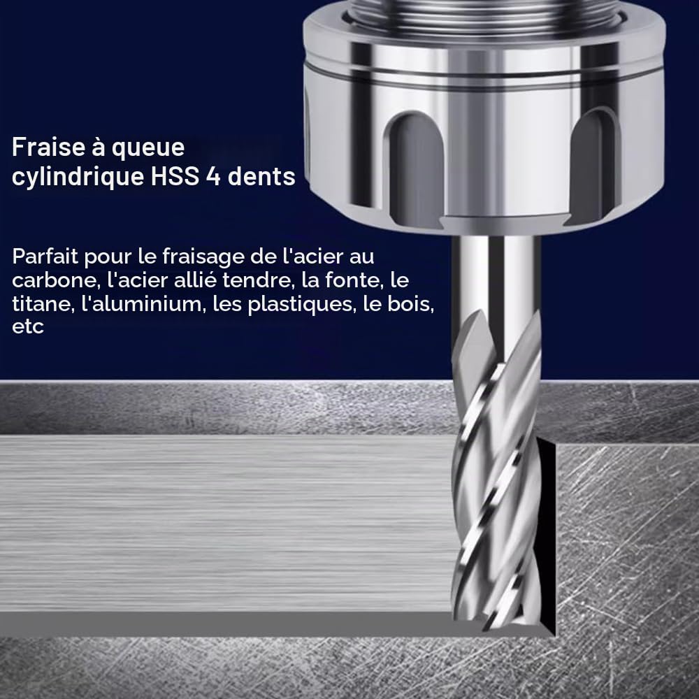 ASNOMY Lot de 10 forets à 4 cannelures - de 2 à 12 mm Fraise en Bout- Ensemble de forets à tige droite HSS CNC pour perceuse - Ensemble d'outils pour bois, aluminium, acier et titane
