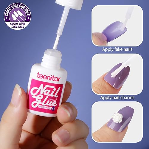 Miniatura 3 de Teenitor Uñas medianas a presión de ataúd, juego de uñas de ataúd a presión de 12 colores, 288 uñas brillantes a presión con pegamento de longitud