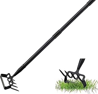 Ancinho de Capina, Cultivador de Jardim de Alça Ajustável de 4 Dentes de Aço, Enxada de Jardim Resistente de Aço Inoxidável, Ancinho Estendido Removível para Cavar, Soltar o Solo (4 seções)