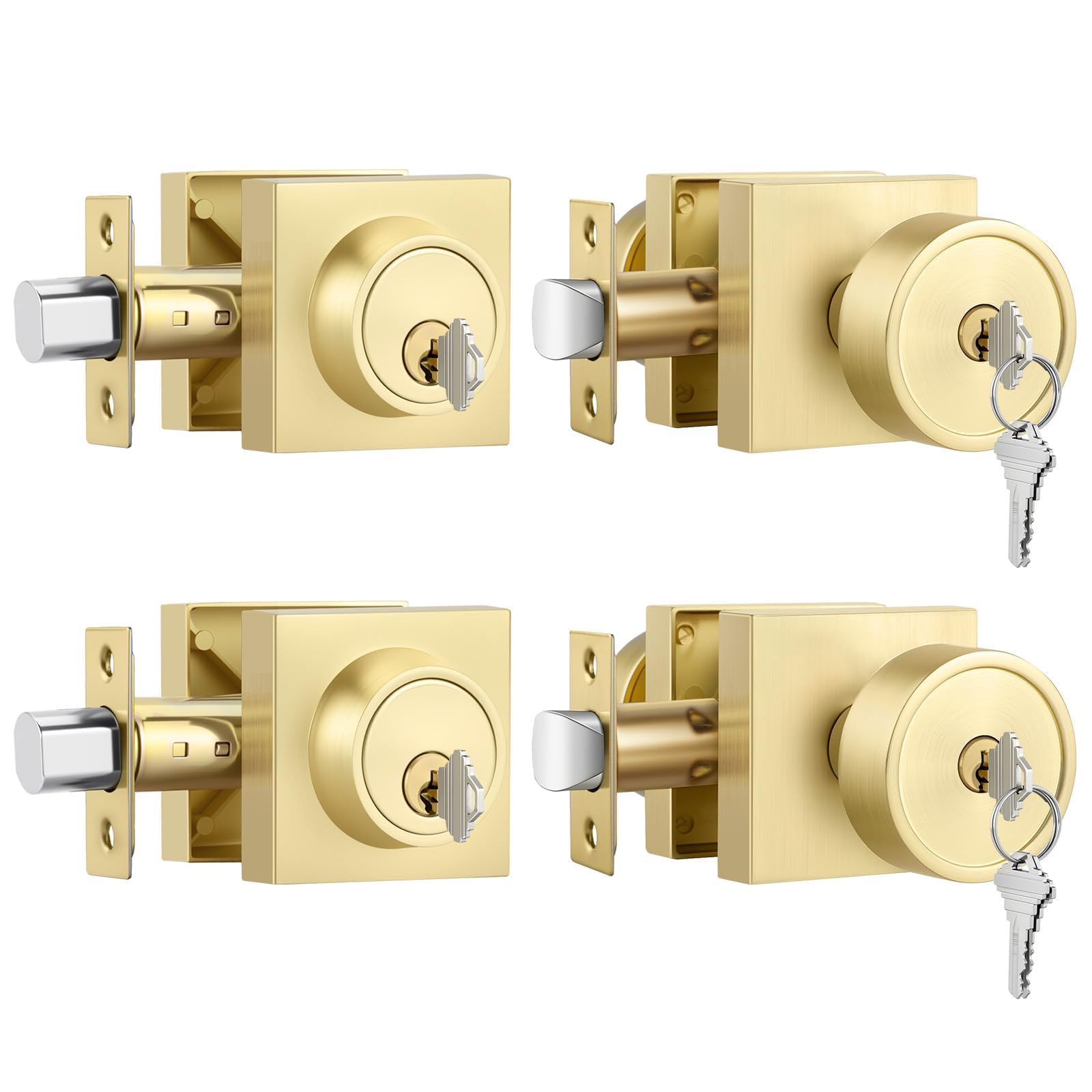 Haidms Gold Exterior Door Lock Set, Heavy Duty Keyed Different, 2 Pack