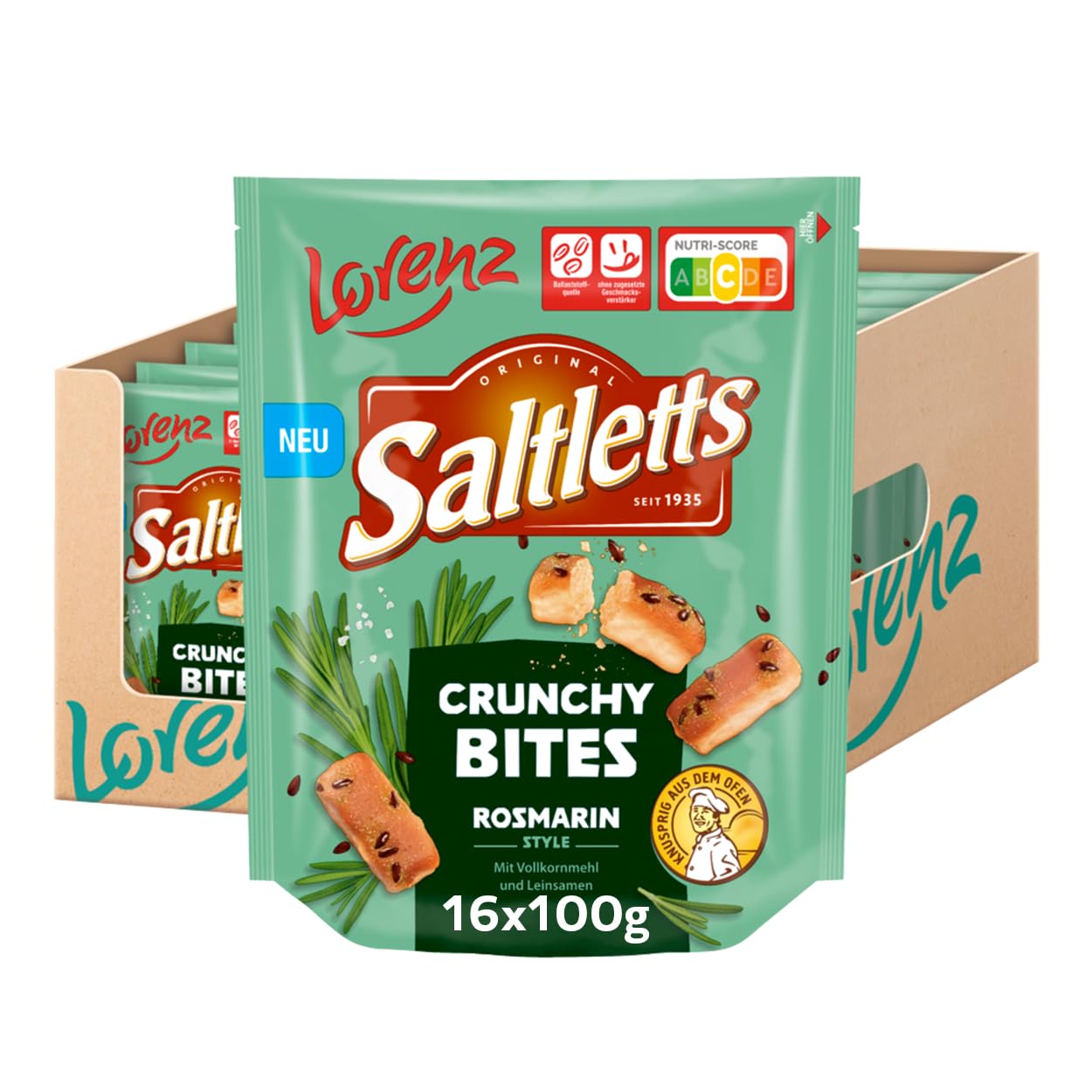 LORENZ | Saltletts Crunchy Bites Rosmarin | 16 x 100 g | vegetarisch
