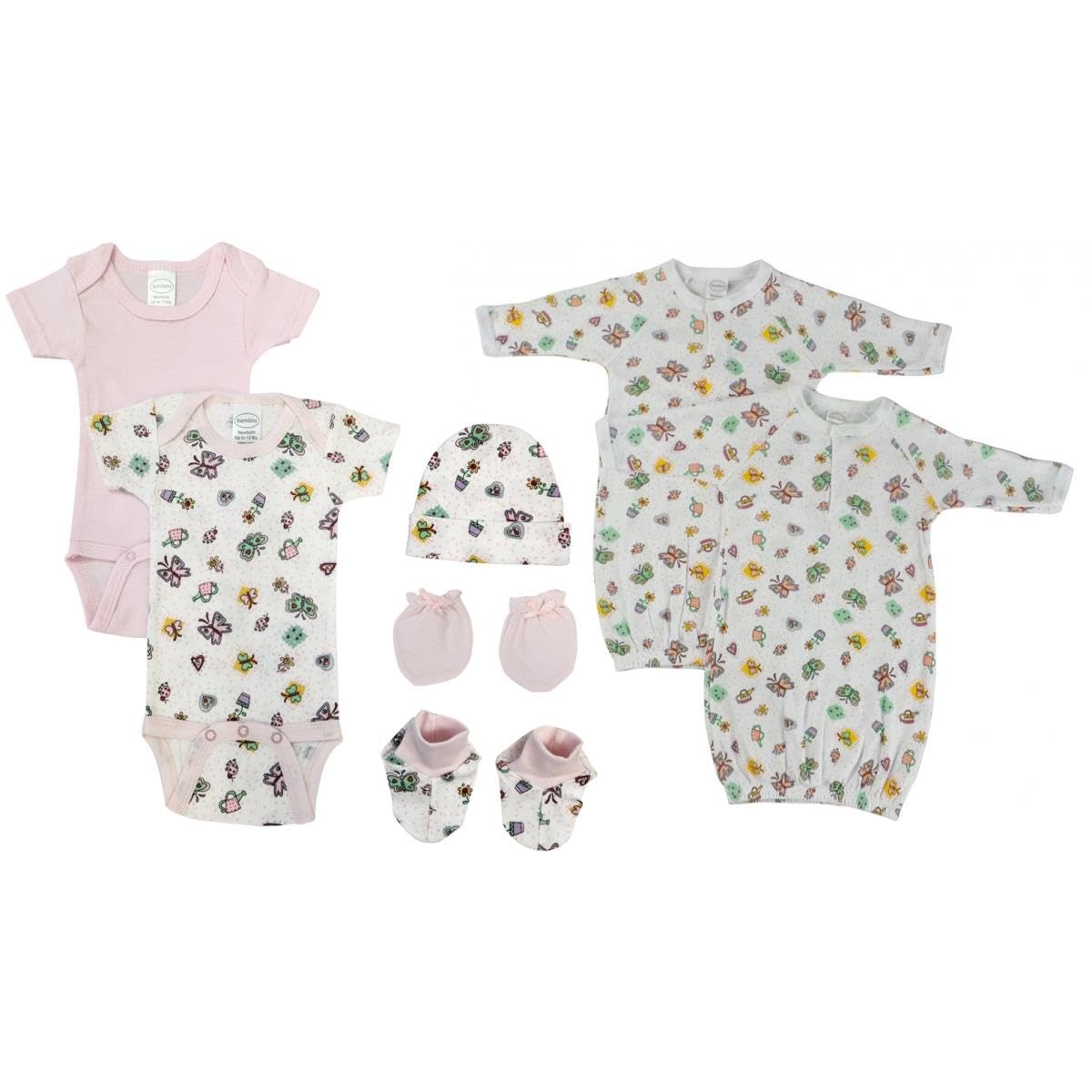 Bambini NC-0604 Newborn Baby Girl 7 Piece Layette Sets White & Pink