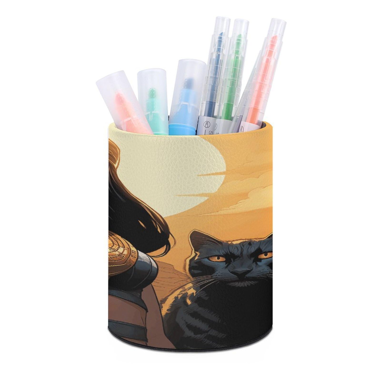 VstaDank An Ancient Princess Round Pencil Holder PU Leather Desk Organizer Stand for Desk Decoration Desk Desk Office Desk for