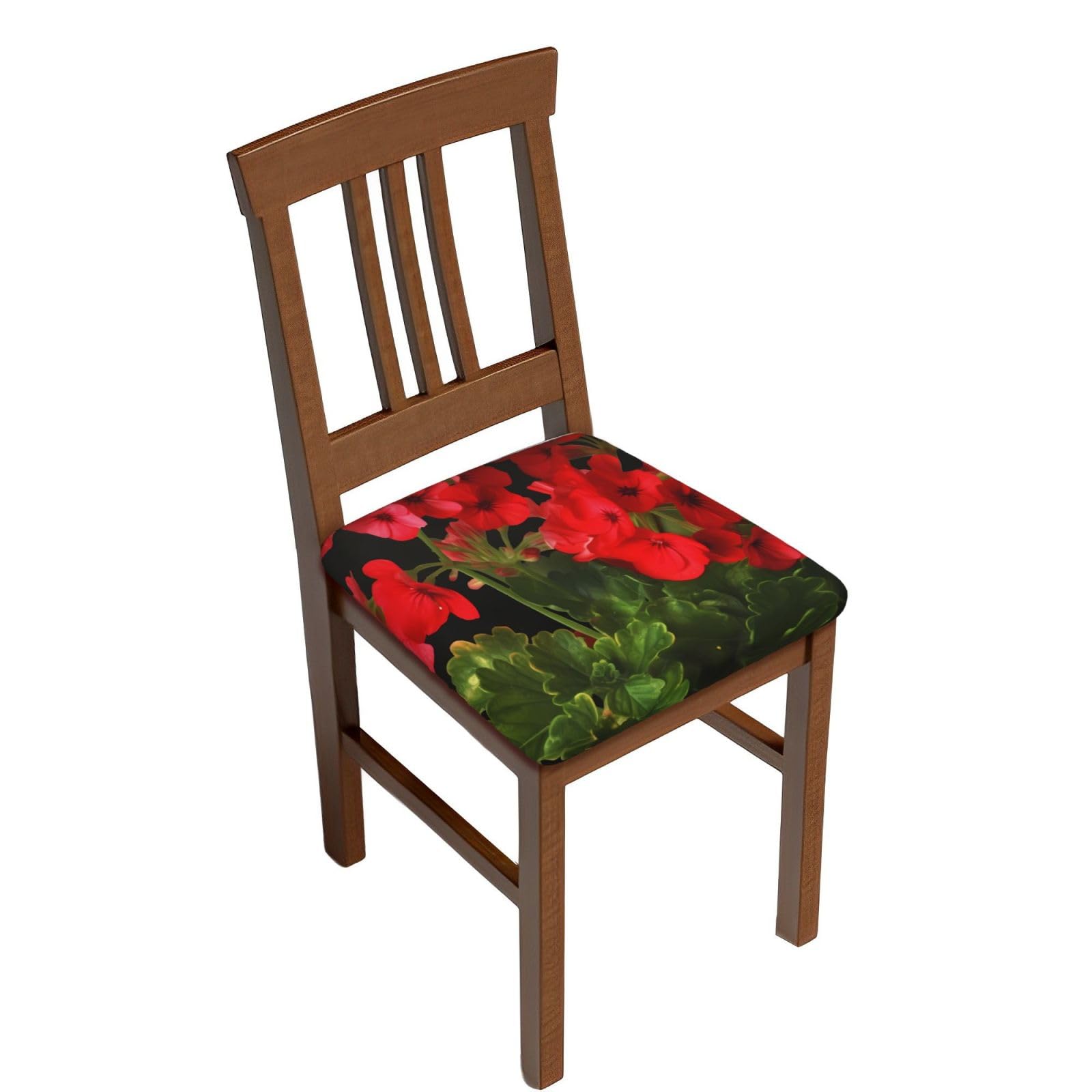 FHEDVBN Red Geraniums Bar Stool Cover Four Pieces Washable Square Seat Cushion Covers Stretch Non Slip Barstool Slipcovers Soft Velvet Chair Covers for Kitchen, Dining Room Decor