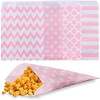 Vista 1 de Bolsas de papel biodegradables para galletas de caramelo, bolsas de regalo seguras para alimentos para botín de fiesta, golosinas de bufé, 100 Rosa