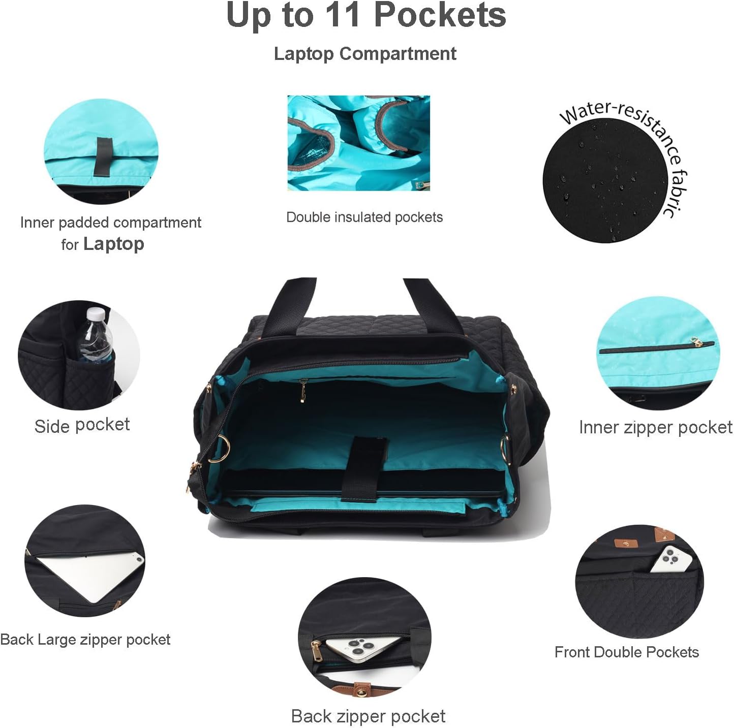 Condition photo showing New/Like New for esvan diaper tote bag totepack backpack crossbody bag 3 in 1 for women laptop backpack multifunctional with insulated pockets b black