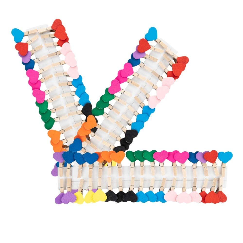 100 Mini Mollette In Legno A Forma Di Cuore Con Cuori Arcobaleno - Per Foto, Decorazioni Feste, Matrimoni, San Valentino E Baby Shower