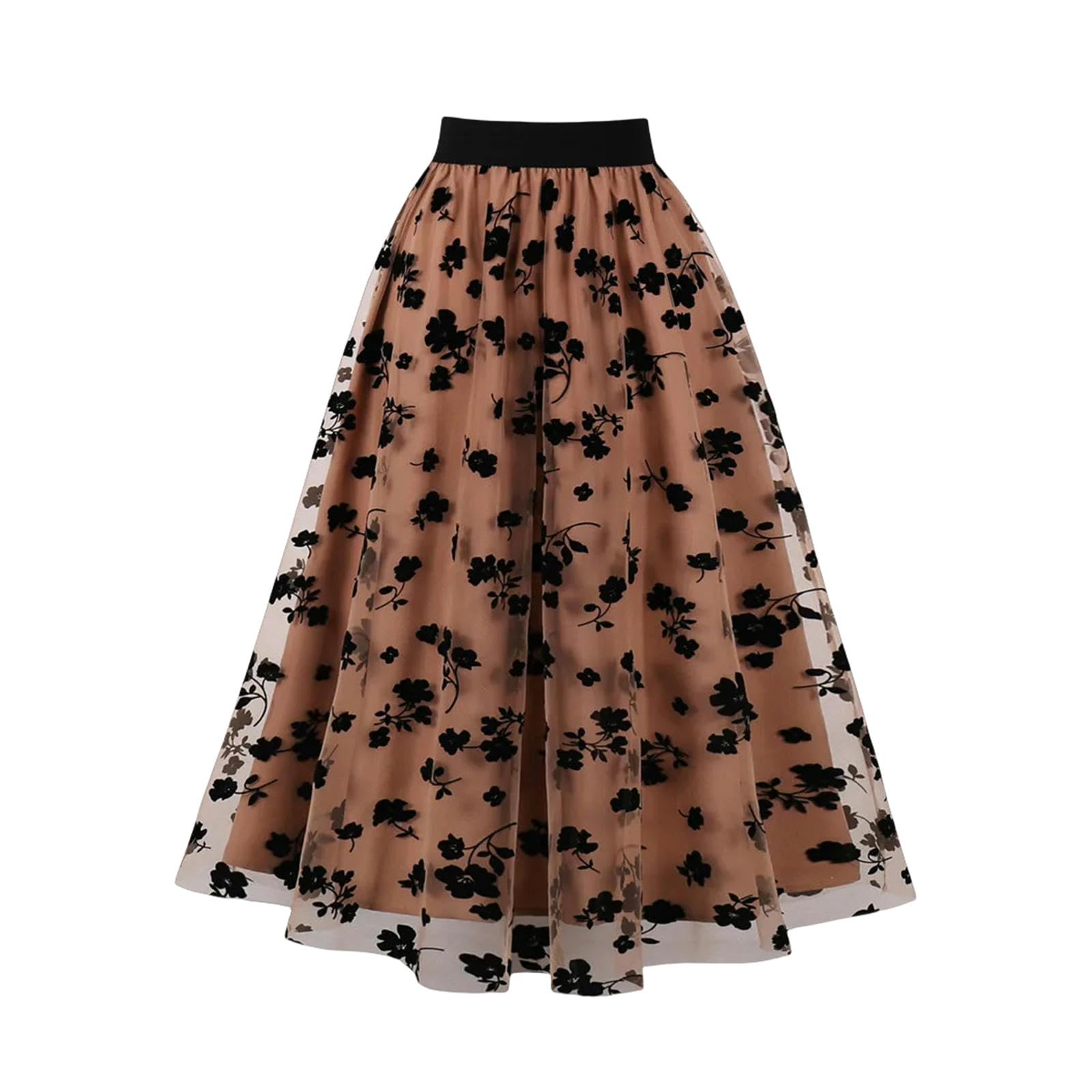 Spódnica elegancka flokowana kwiatowa siateczkowa długie spódnice dla kobiet vintage letnia odzież uliczna wysoka talia linia A casual spódnica