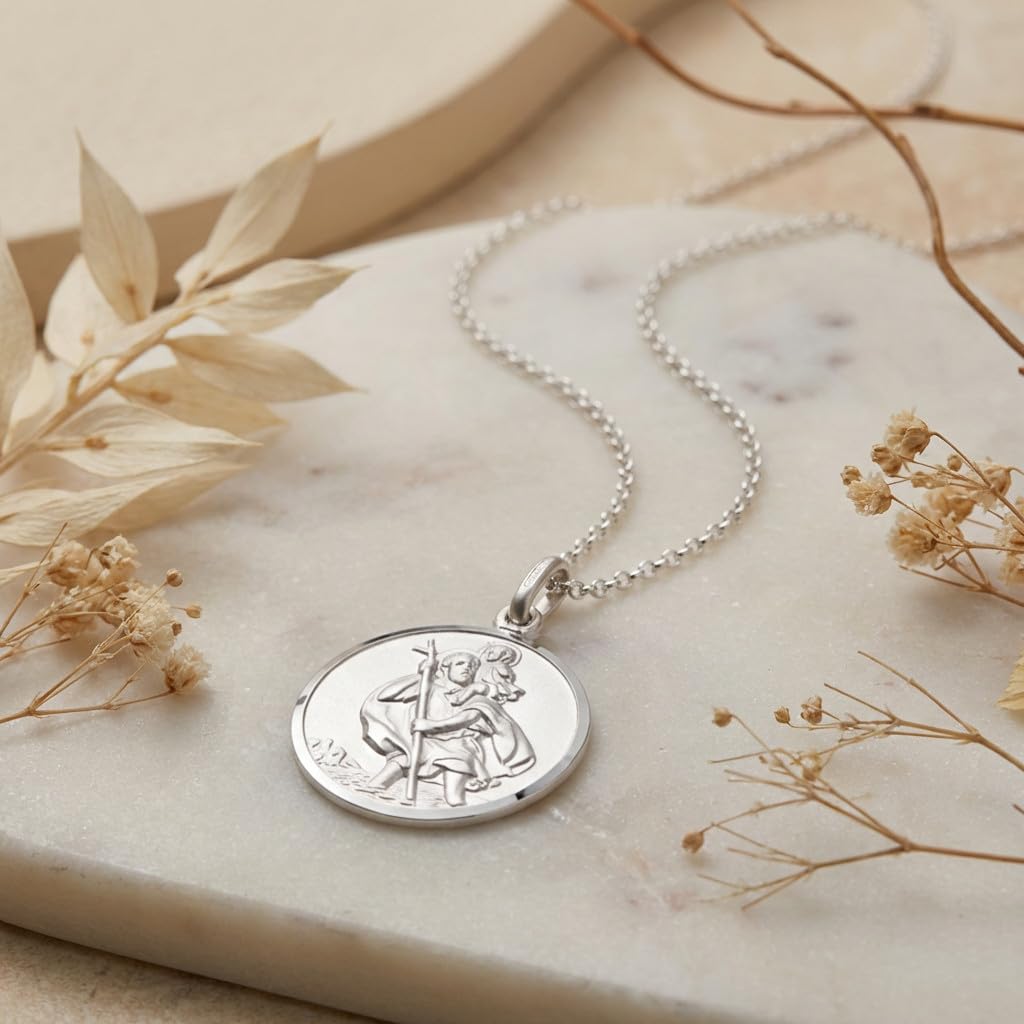 Alexander Castle Collier Pendentif Saint Christophe pour Homme, en Argent Sterling 925 (Grand Modèle, 27mm), avec Chaîne de 50cm et Coffret Cadeau Bijoux