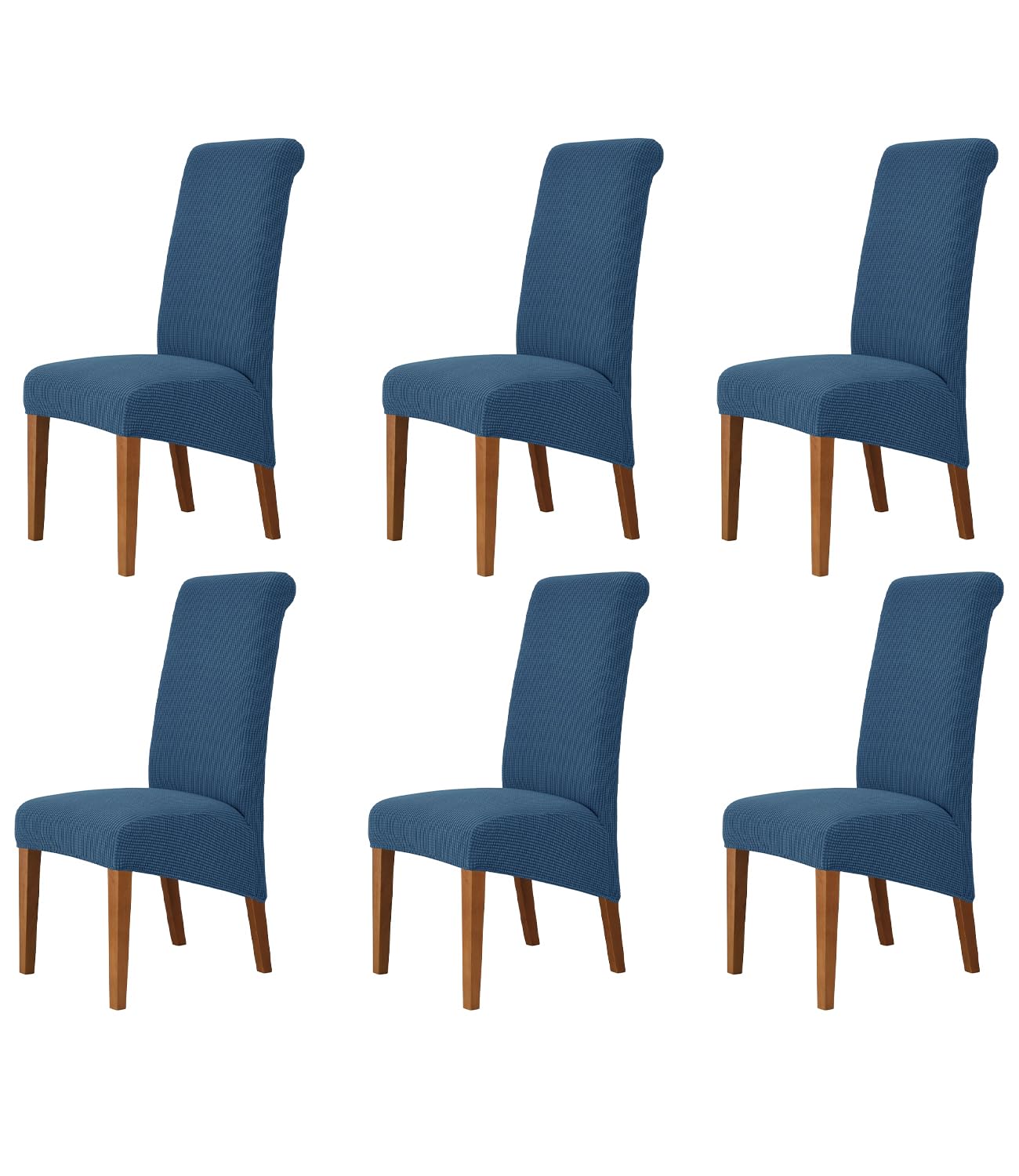 Odot Sapphire Blue Chair Covers, Dining Chair Covers Set of 6, Stretch Corn Velvet Dining Room Slipcovers, Washable Removable High Back Slipcovers