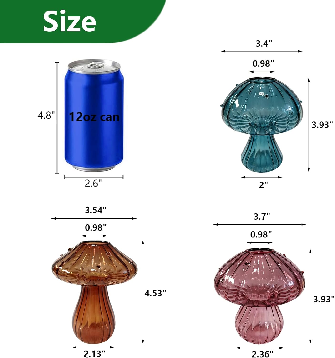 Glass Mushroom Propagation Planter - Set of 3 Cute Plant Propagation Stations for Indoor Plants, Unique Small Hydroponic Vase Jars Mini Terrariums for Window Living Room Bathroom Shelf Decor - Image 3