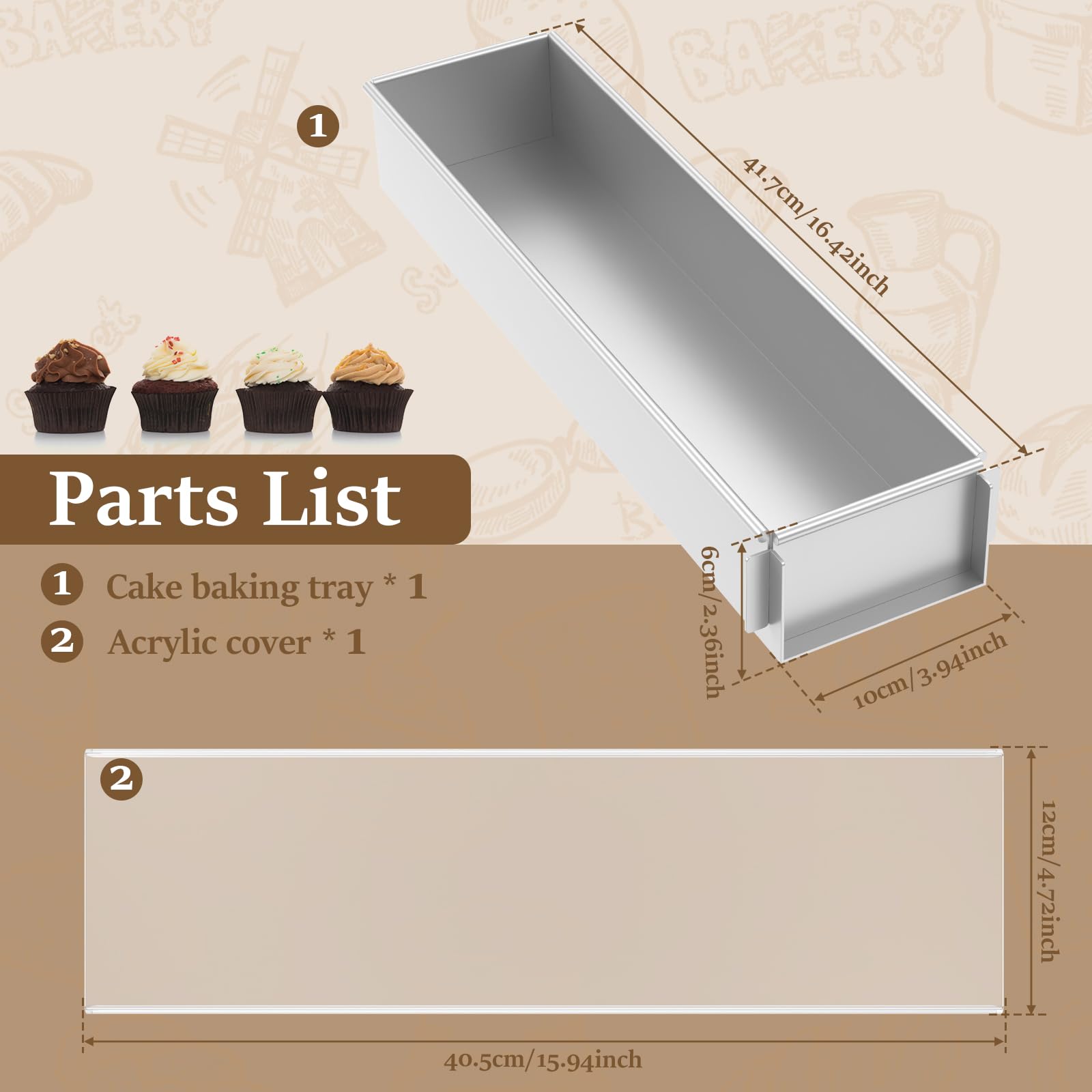 Tiramisu prostokątna forma do pieczenia, ze stali nierdzewnej, z pokrywką i zdejmowaną częścią boczną, nieprzywierająca forma do ciasta z powłoką zapobiegającą przywieraniu, materiał ze stopu