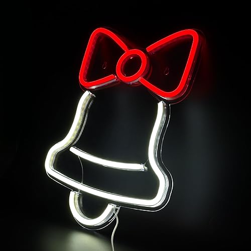 Miniatura 7 de Letrero de neón de campana de Navidad, luz de neón LED de campana de Navidad, letrero de neón de cascabel de Navidad con tablero acrílico, campana