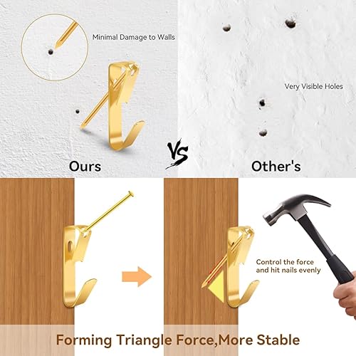 Miniatura 4 de Kit de 152 piezas para colgar cuadros, ganchos de 10 libras, 20 libras, 30 libras, 50 libras, ganchos de 100 libras con clavos, marco de fotos