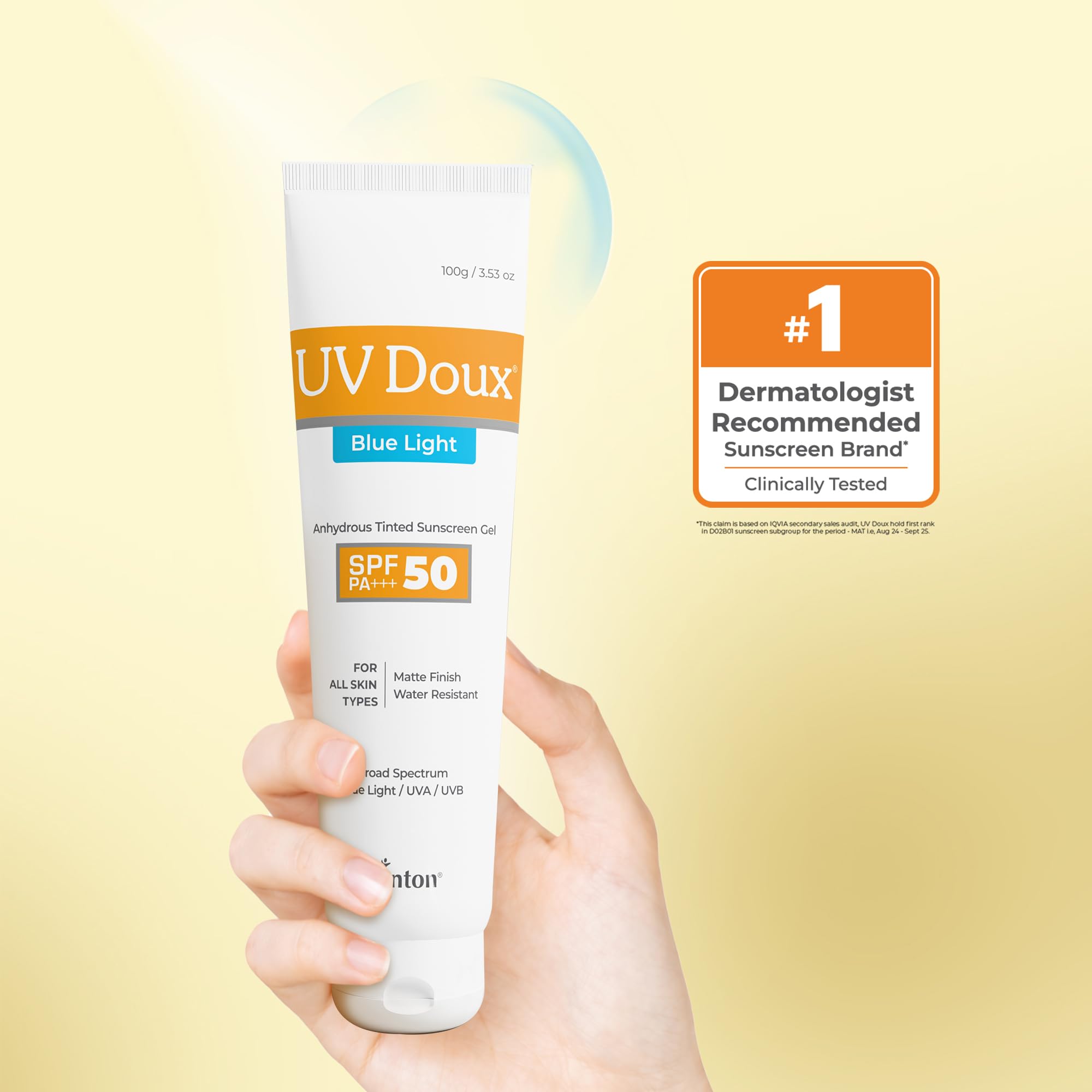 Gel protector solar UV Doux Blue Light SPF 50 PA+++ | Tintado, ligero, resistente al agua | Acabado mate | Protección UVA/UVB y luz azul | Para pieles grasas, sensibles y propensas al acné para