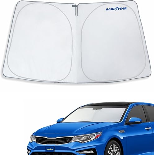 Goodyear GY008233 - Parasol plegable para parabrisas de automóvil, ajuste personalizado, protección UV, protector solar del vehículo, parasol para