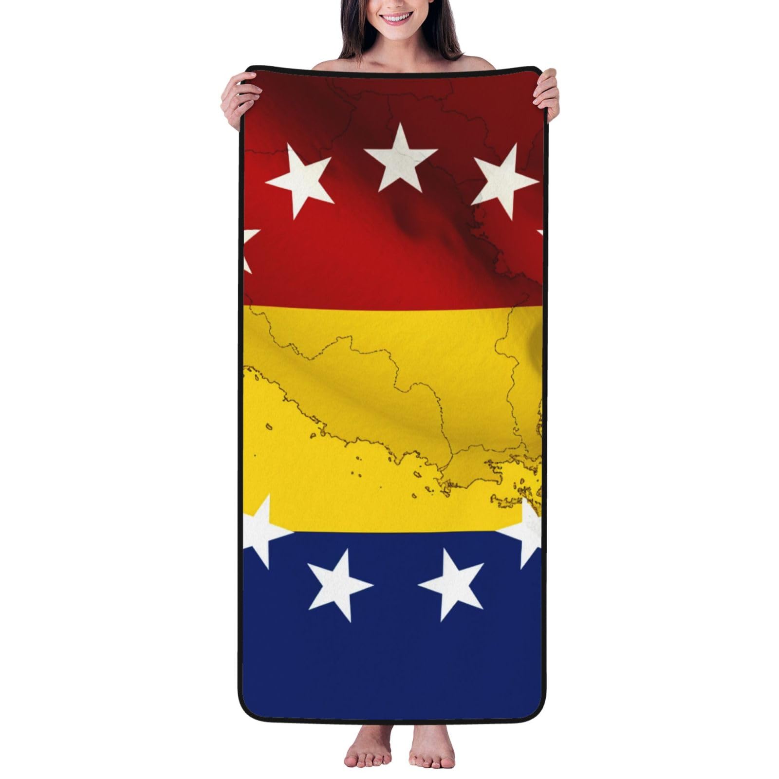 WPKJU Venezuela Flag Printed Bath Towel with Black Edging - 27x55 in Soft Extra Absorbent Coral Velvet Shower Towels for Bathroom