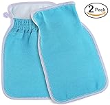 Exfoliating Bath Mitt with Natural Fiber (2 Pack, Blue)