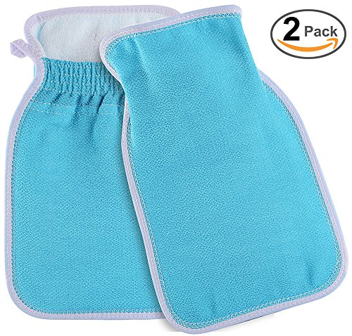 Exfoliating Bath Mitt with Natural Fiber (2 Pack, Blue)