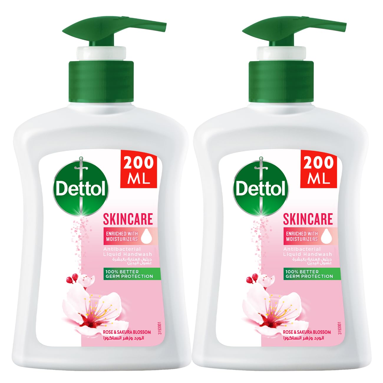 Dettol Skincare Liquid Handwash Pump, Rose & Sakura Blossom Scent, 200ml x 2