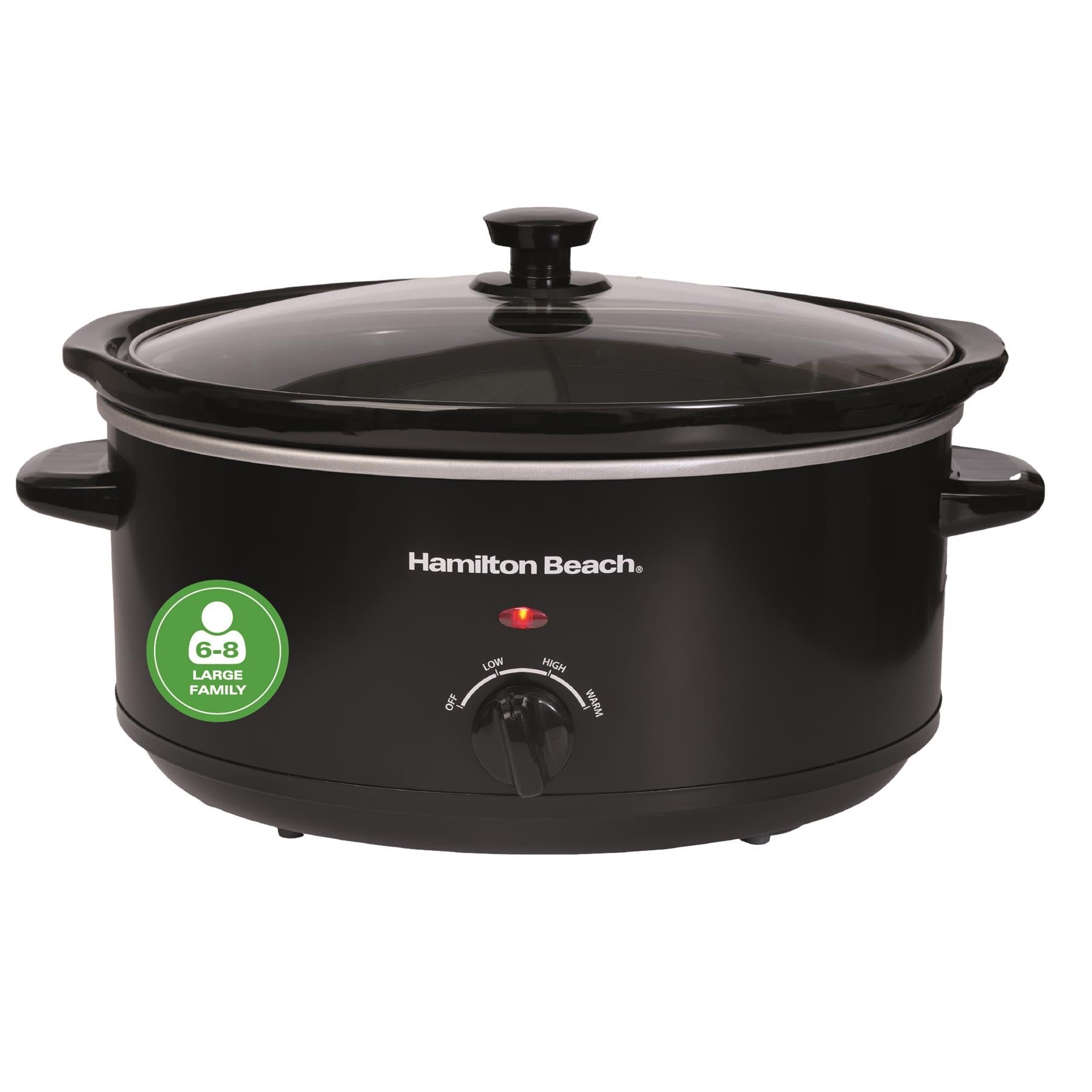 6.5L Family Favourite Slow Cooker, 240W Energy-Efficient Design, Removable Oven-Safe Ceramic Bowl, 3 Heat Settings, Serves 6-8 People, Easy Clean, Black - HBSC070B