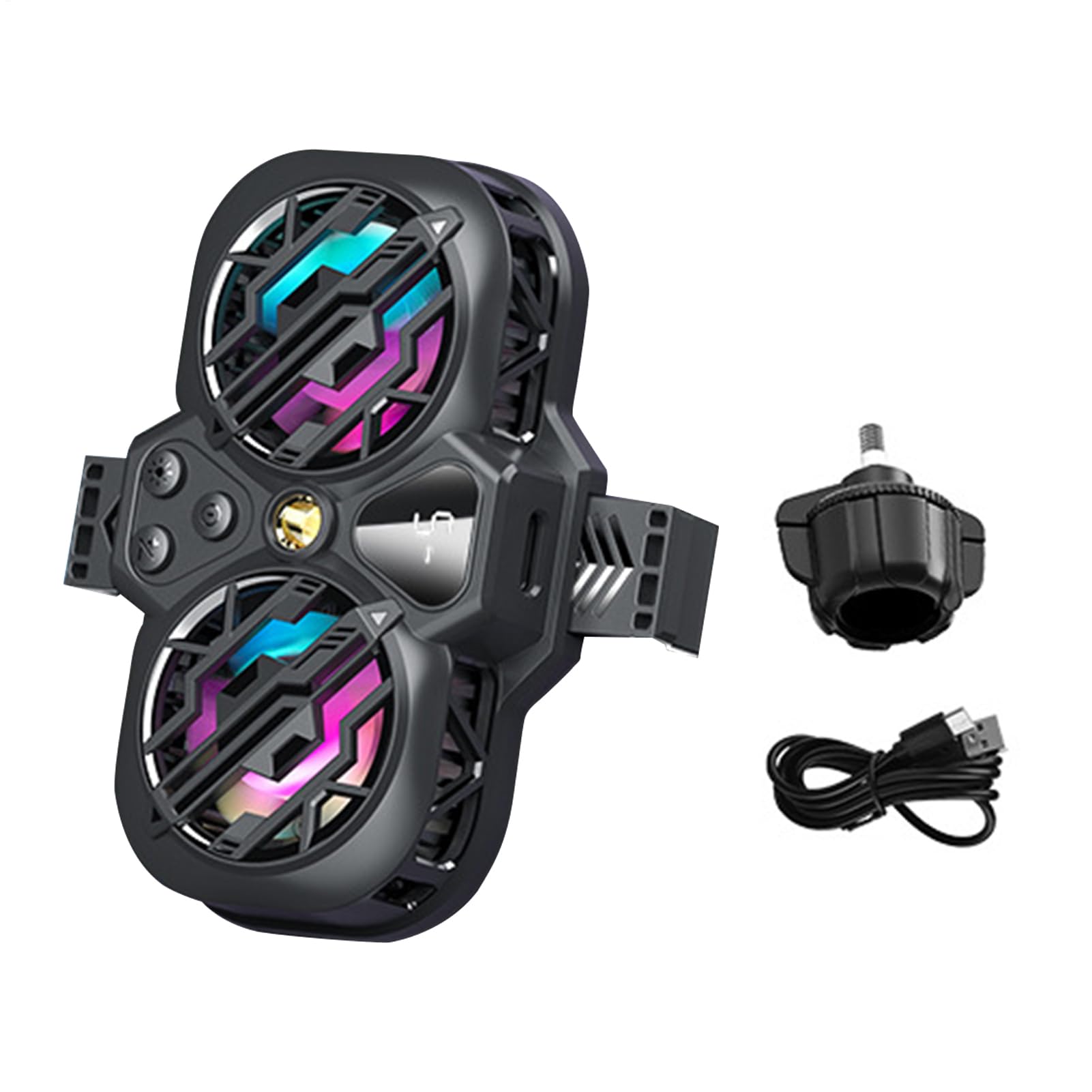 Phone Cooler, Core Mobile Blower, 2.68-3.46 inches Adjustable RGB Cooling Device, Quiet Operate, Two Fan System, Games Use, Smartphone Heat Reduction, Performance Booster