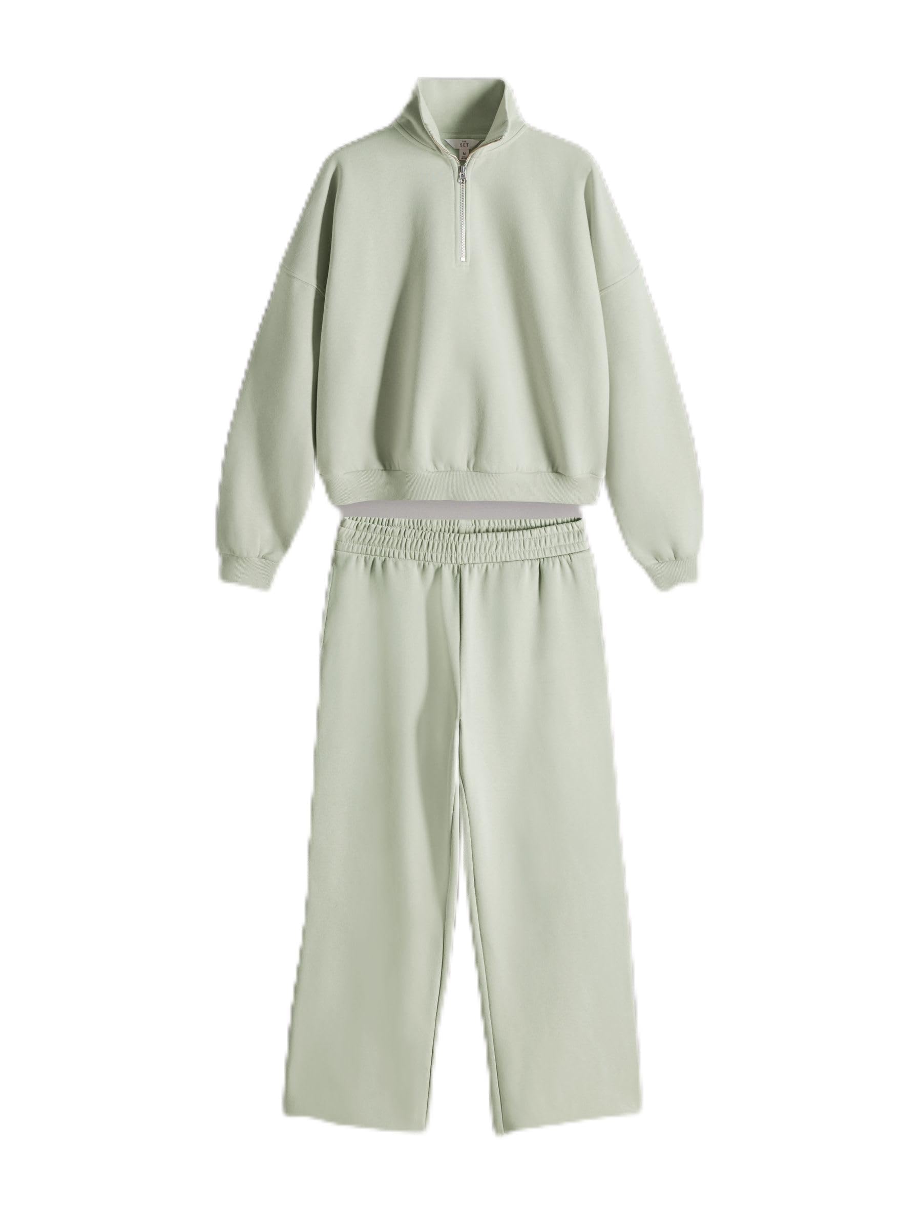 THE SET Damen Trichterkragen-Pullover mit 1/4-Reißverschluss und Jogginghose mit weitem Bein, 2er-Pack