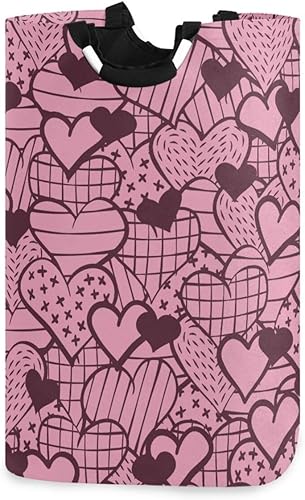 Cestas de despensa corazones rosados lindo Doodle Día de San Valentín plegable arte almacenamiento para estantes toalla cesta para ropa sucia