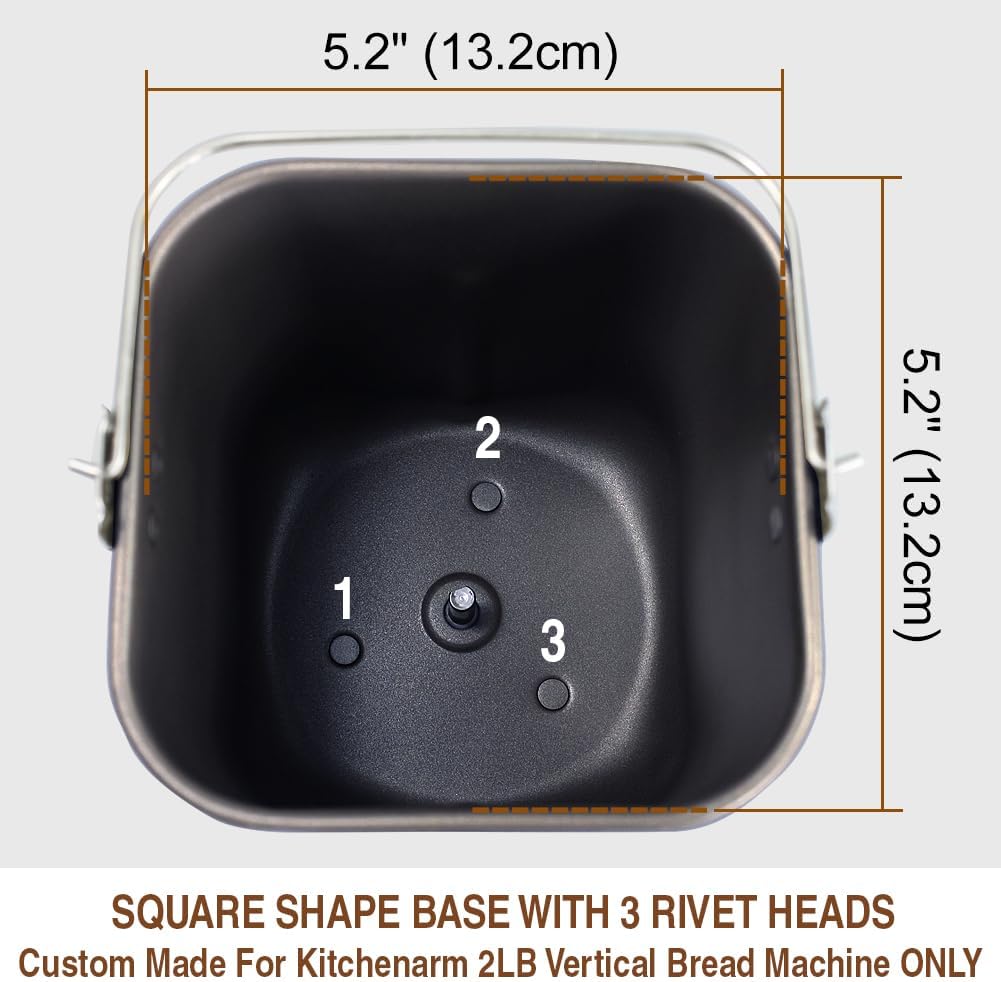 KITCHENARM Non-Stick Bread Pan With Kneading Paddle For Kitchen Arm 2LB Vertical Bread Maker KA8520 KA8510 Teflon Coated - Custom Replacement Parts Fit ONLY Certain Vertical 2LB Bread Machines