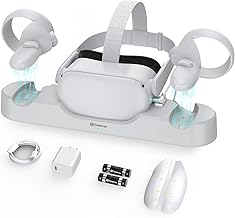 Smatree Charging Dock for Meta Quest 2/Oculus Quest 2, Support Elite Strap with Battery, VR Charging Station for occlusion quest, 2 Rechargeable Batteries, Headset and Controller stand, 20W PD Charger