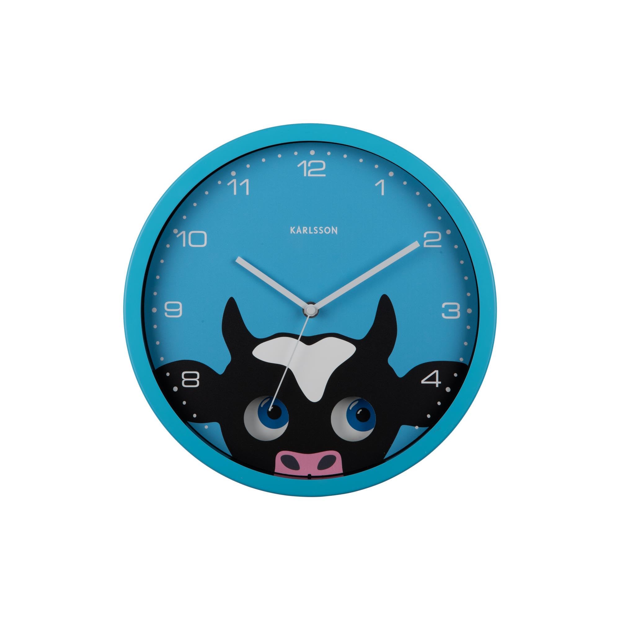 Horloge murale vache Karlsson Peekaboo bleue 31cm en fer silencieuse