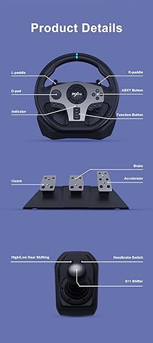Miniatura 9 de PXN V9 Gaming Racing Steering Wheel, 270900 Car Simulation, with 3-Pedals and Shifter Bundle Pedal, Paddle Shifters Driving Wheel for PS4, Xbox