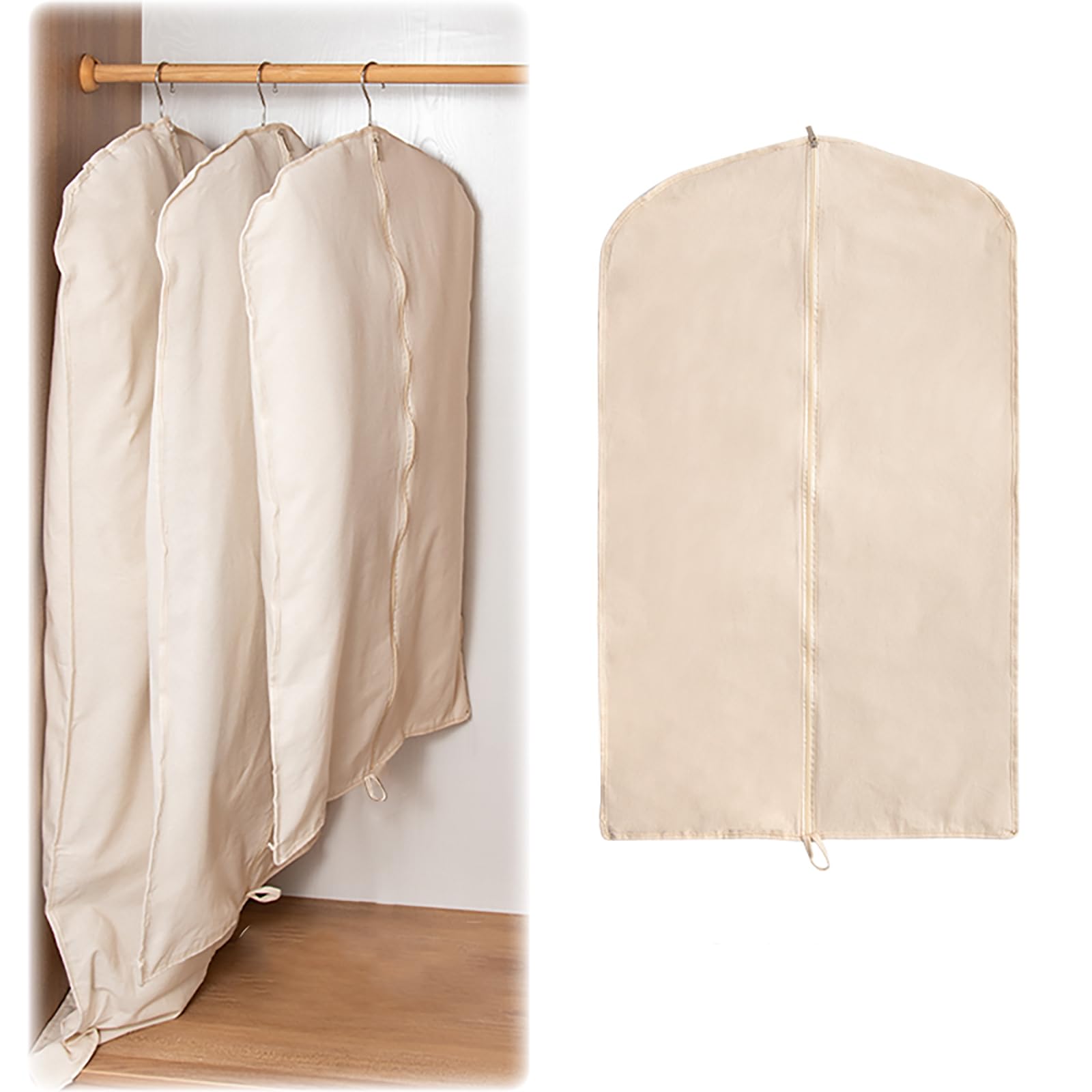 100% Algodón Fundas Para Ropa 2 Plegables Para Fundas De Viaje, Bolsas Para Vestidos Transpirables a Prueba De Polvo Fundas De Ropa Con Cremallera Para Abrigo, Piel, Chaqueta De Cuero(Size:100×60cm)