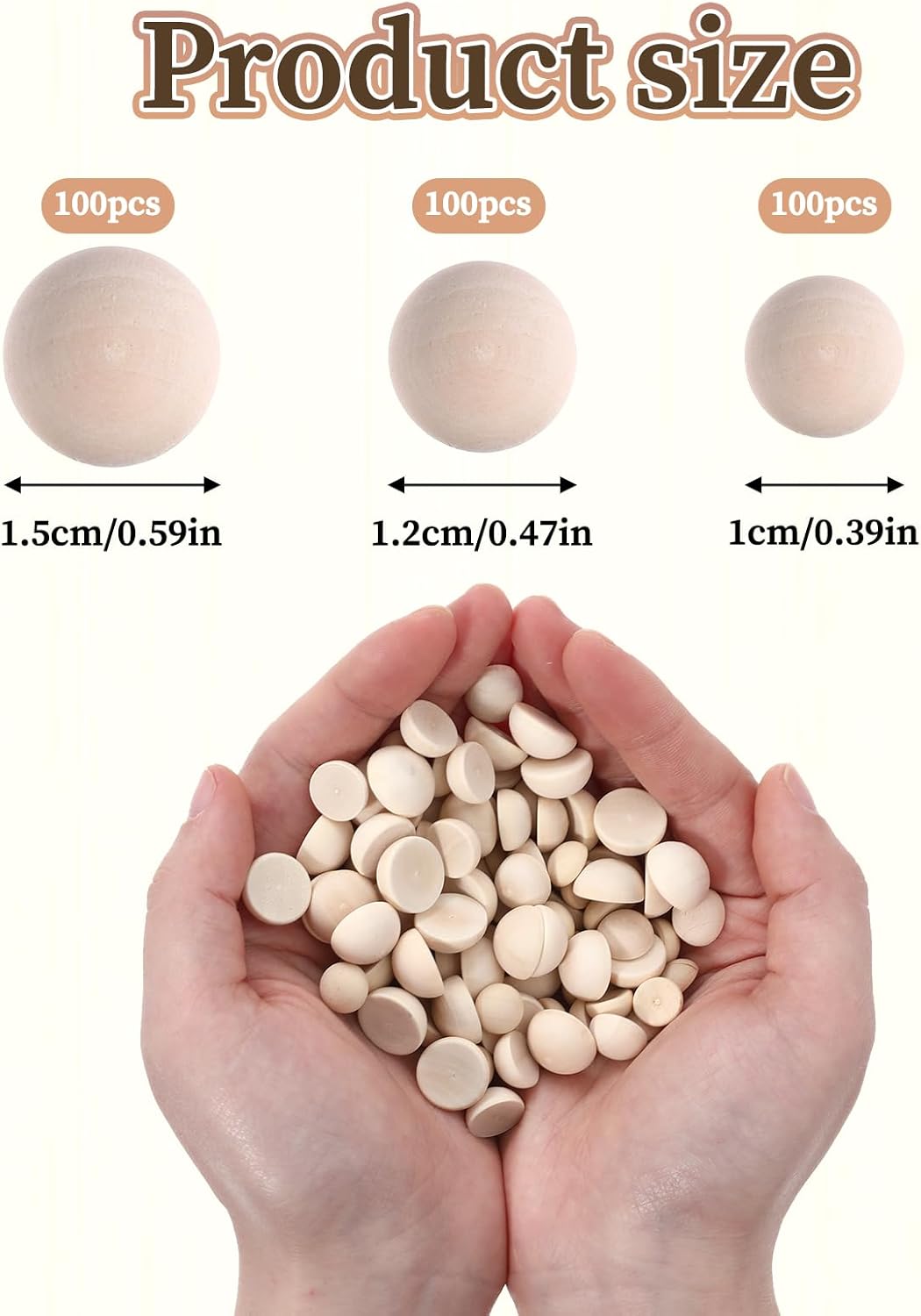 TIESOME 300 PCS Half Wood Balls, 3 Sizes 10/12/15mm Natural Unfinished Wood Balls Mini Half Round Wood Beads Wooden Half Sphere Split Smooth Hemisphere Beads for DIY Paint Art Crafts Decoration - Image 2