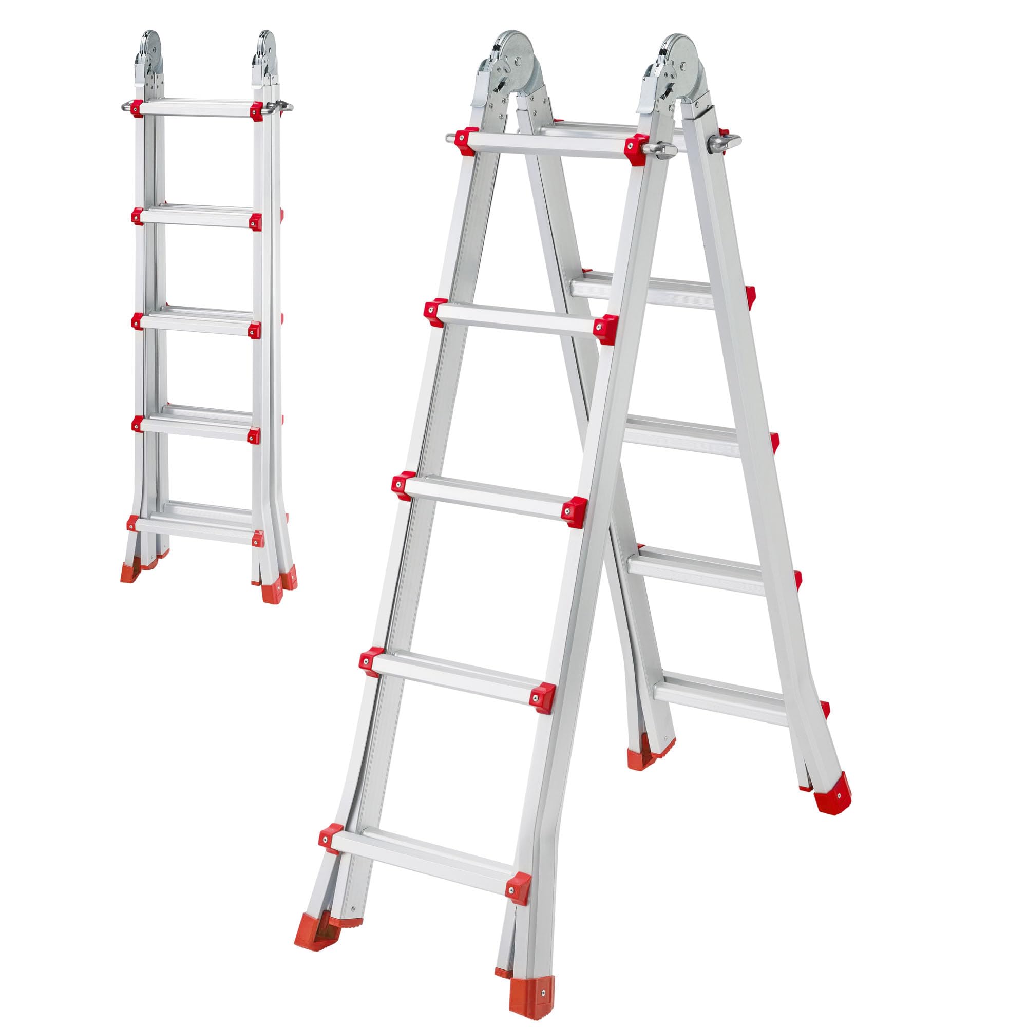 Escaleras Plegables Aluminio, Escalera Plegable, Escalera telescópica, Extensible en 4x5 (10+10 escalones) 5,10 Metros desplegada y 2,55 Metros en Tijera, válida hasta 150 kgs. con Normativa EN131