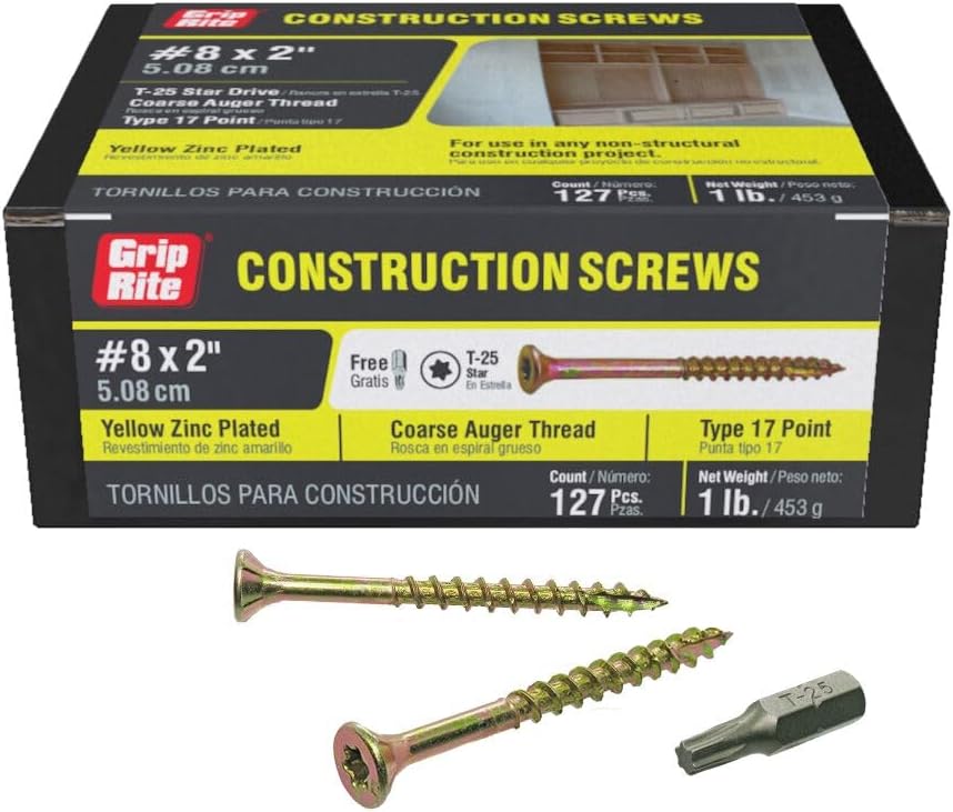 PRIMESOURCE 2GCS1 1LB 8X2 CONST Screw, 8 by 2", Gold