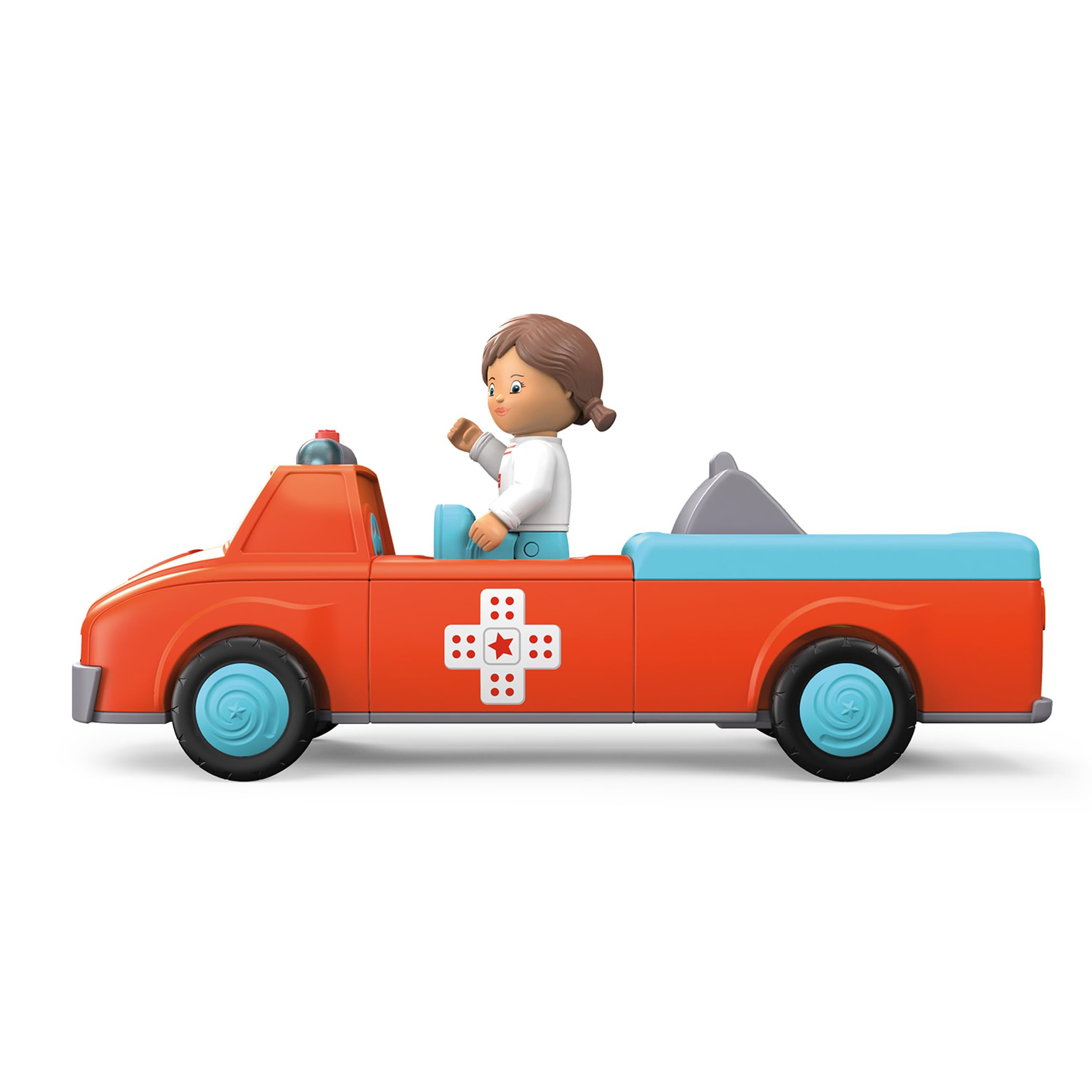 0145, Anna Amby, Ambulance composée de 3 pièces avec Son et Lumière, Peut être assemblée, Comprend une figurine mobile, Moteur à volant de haute qualité, Orange/bleu cile, dès 12 mois