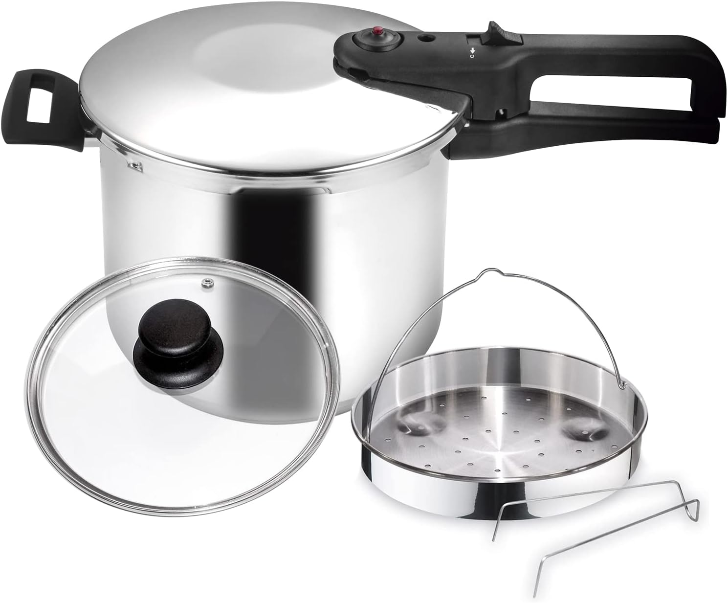 Magefesa® Magestar complet, incluye olla a presión Súper rápida de 8 Litros, cestillo y tapa, fabricada en acero Inoxidable, Apta para Todo Tipo de cocinas INDUCCION, sensor de presión con 2 modos